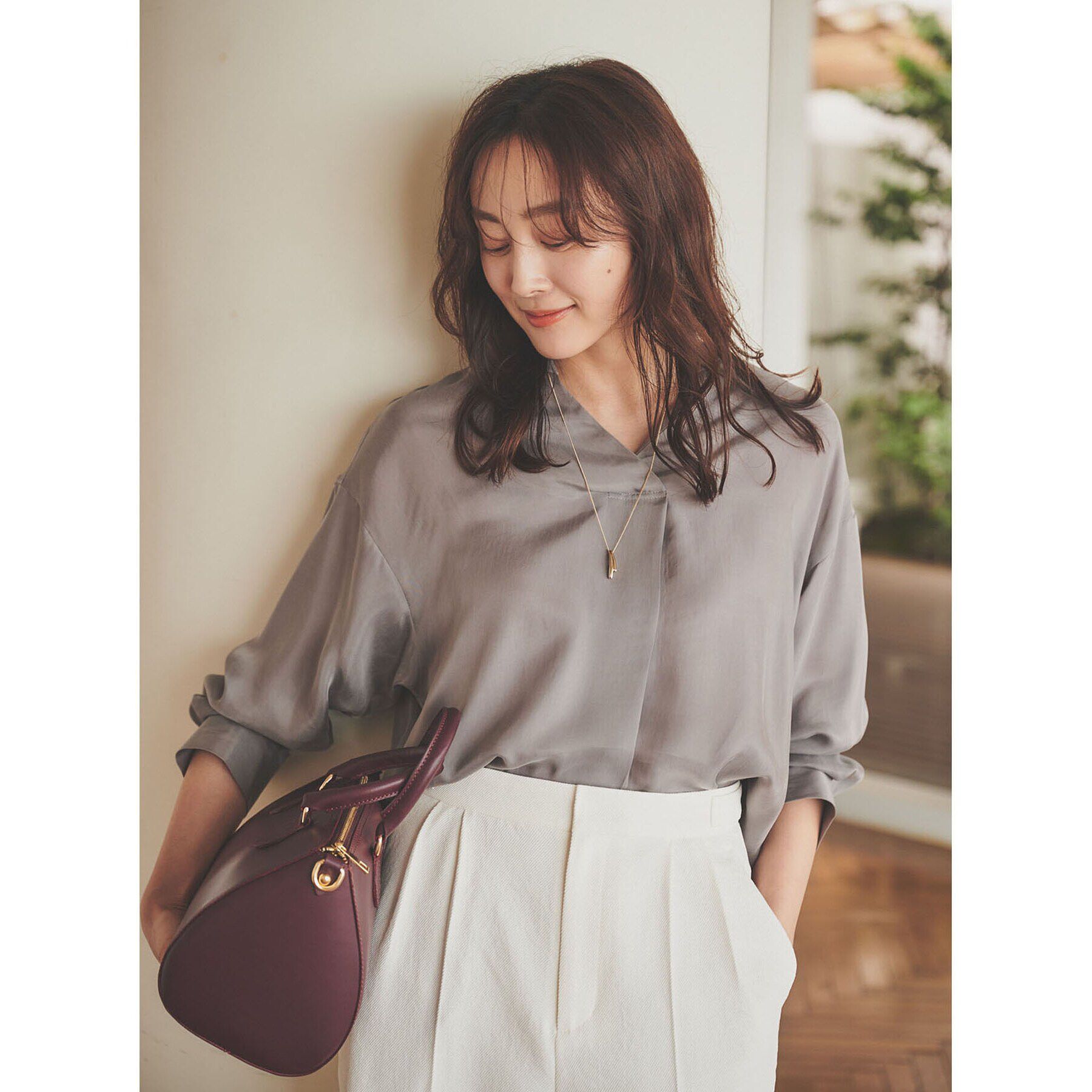 UNTITLED「【セットアップ可能/パウダータッチ】シルキーキュプラ スキッパーブラウス」|シャツ・ブラウス|