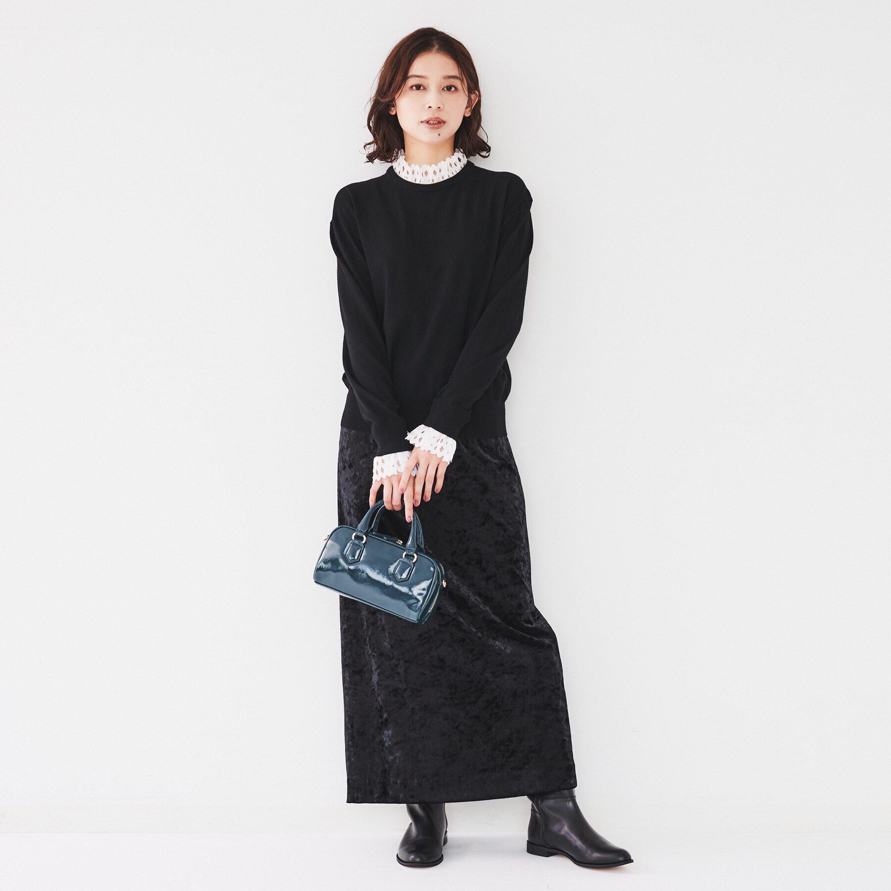 UNTITLED「【レース取り外し可能/2WAY】薄手レーヨン混ストレッチ プルオーバーニット」|ニット・セーター|