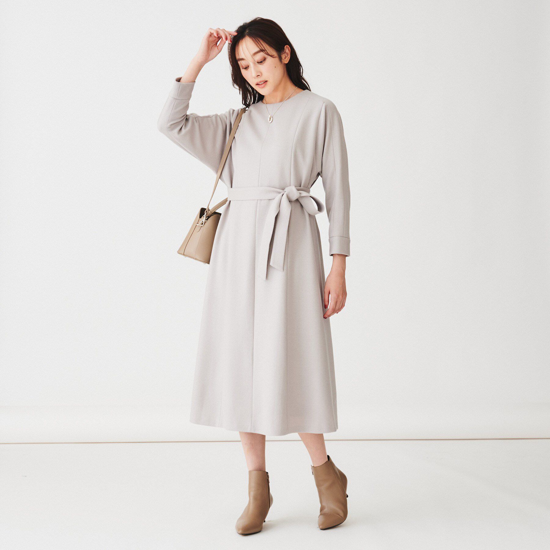 UNTITLED「【日本製/きれい目/ベルト付】ミルドジャージワンピース」|ワンピース|