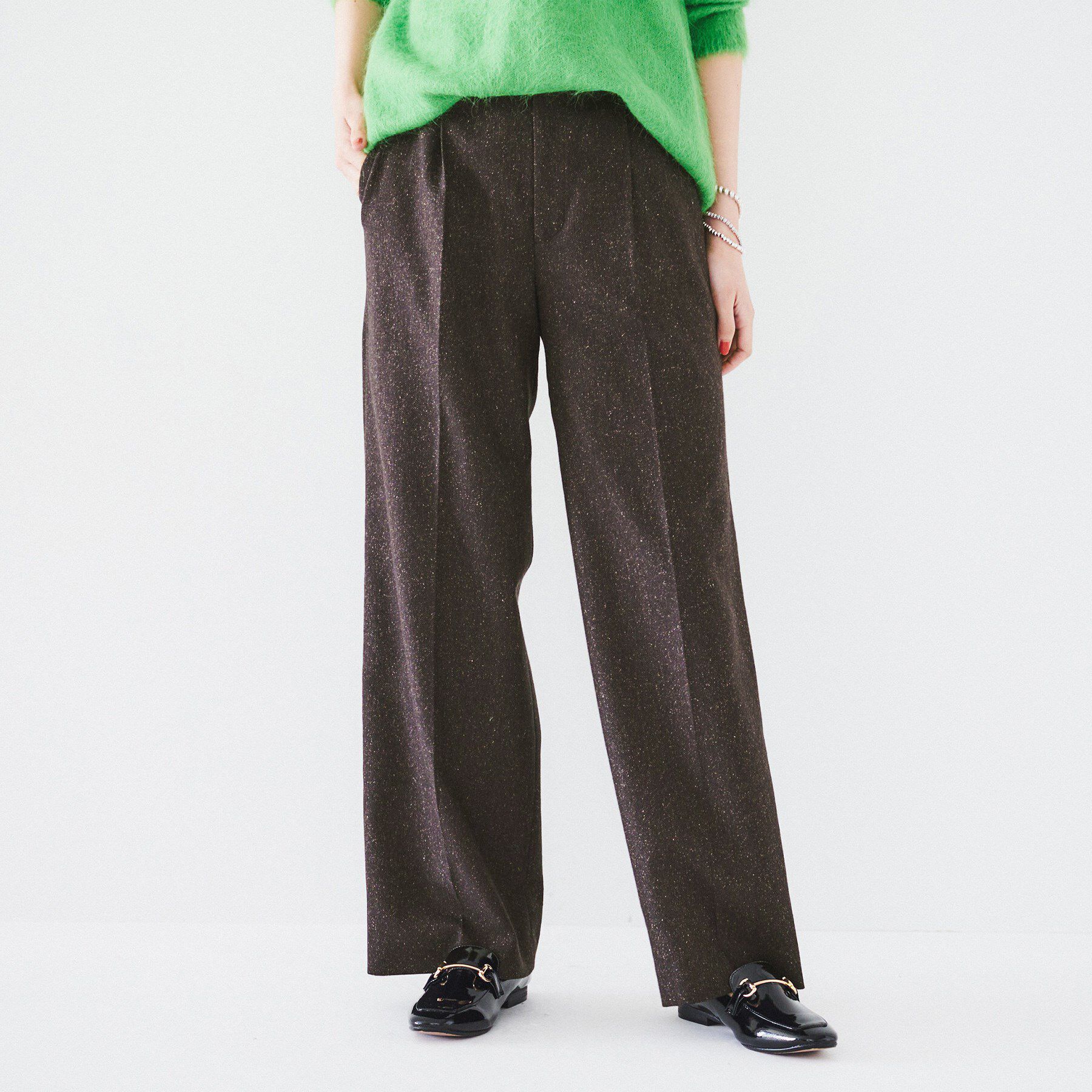 UNTITLED「【日本製/ストレート/センタープレス】ネップへリンボン ワイドパンツ」|その他|ブラウン(043)