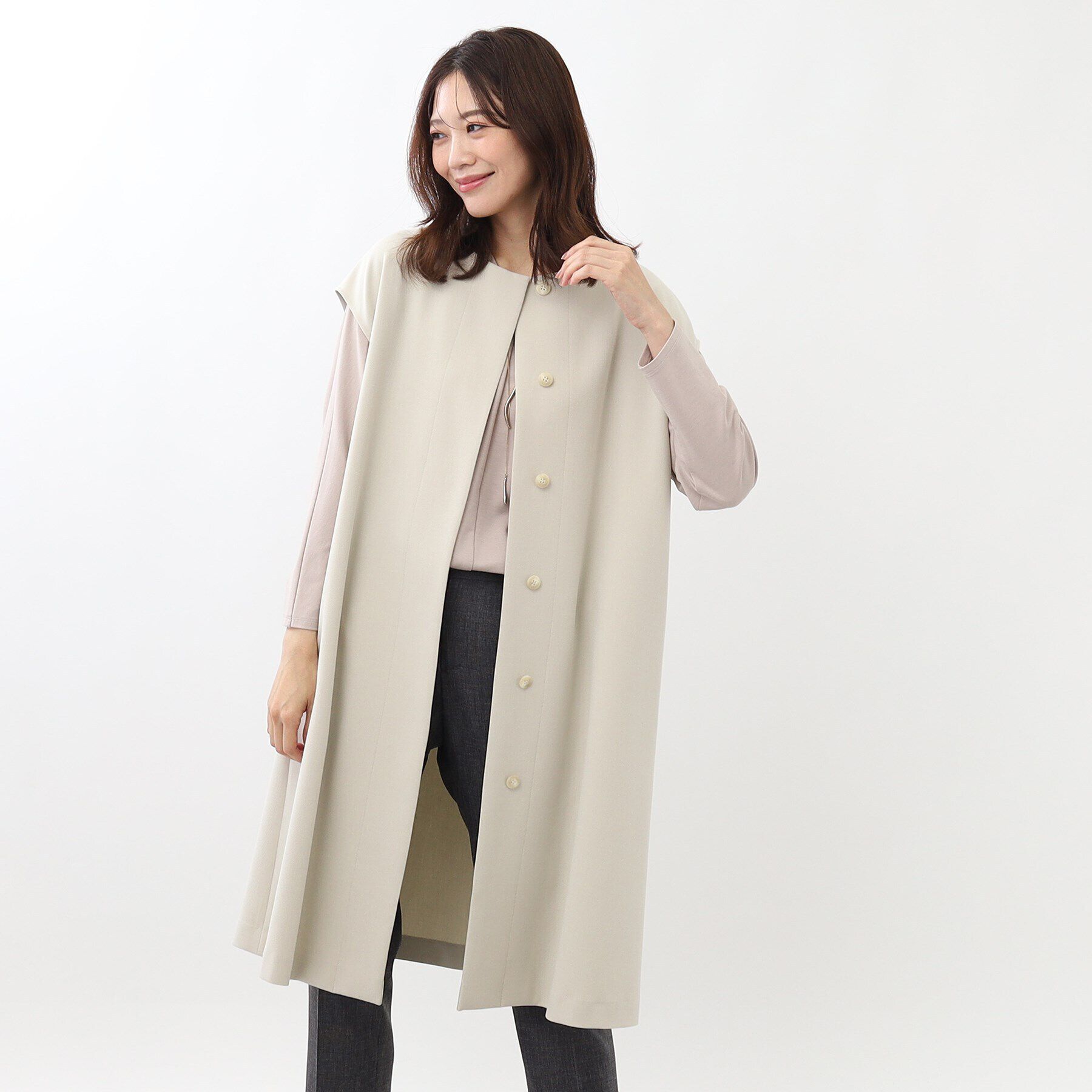 Reflect「【手洗い可】サッシュベルト付きロングジレ」|ベスト・ジレ|