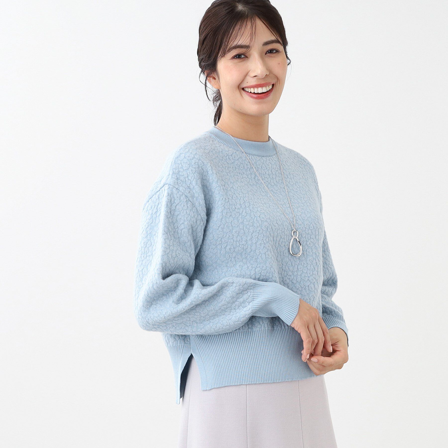 Reflect「【洗える】ふくれジャカードニット」|ニット・セーター|サックスブルー(09