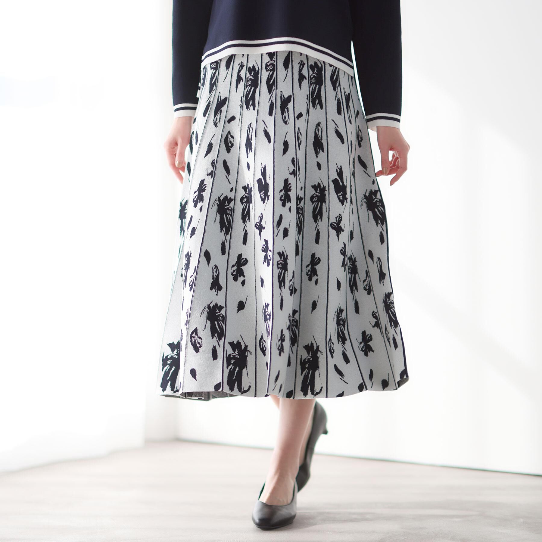 Reflect「【セットアップ可】ダブルジャカードニットフレアスカート」|スカート|オフホワイト(403