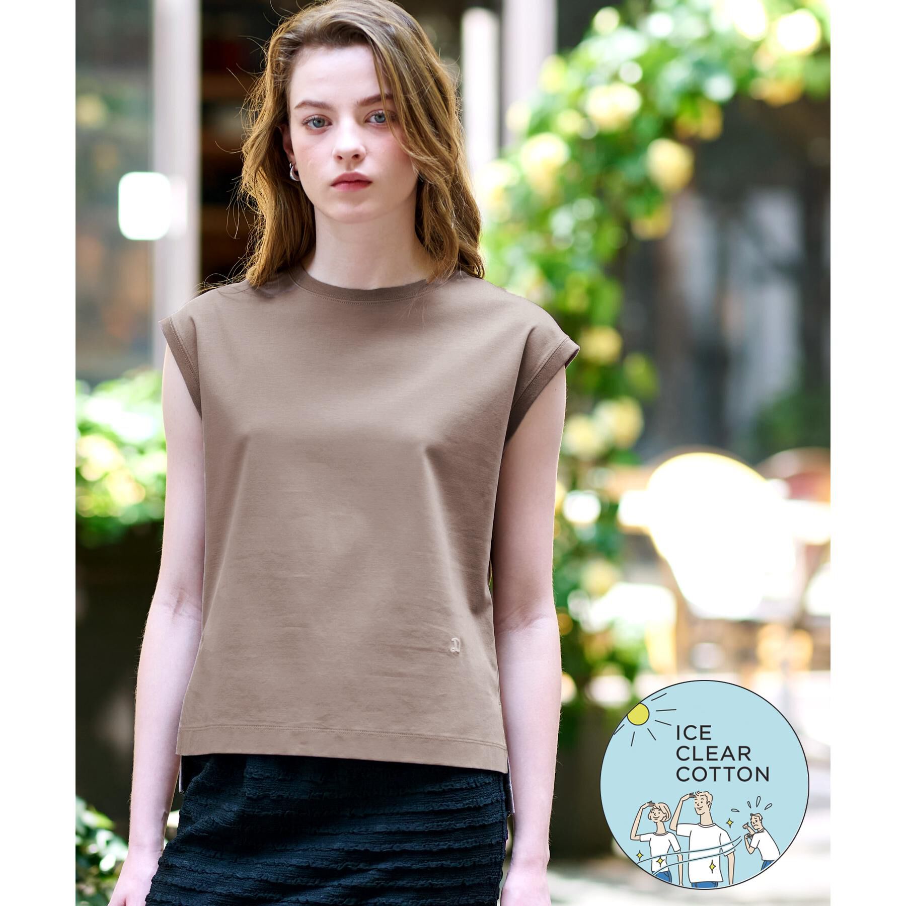 DRESSTERIOR「【接触冷感/抗菌防臭/消臭】アイスクリアコットンフレンチ」|Tシャツ・カットソー|トープ(054)