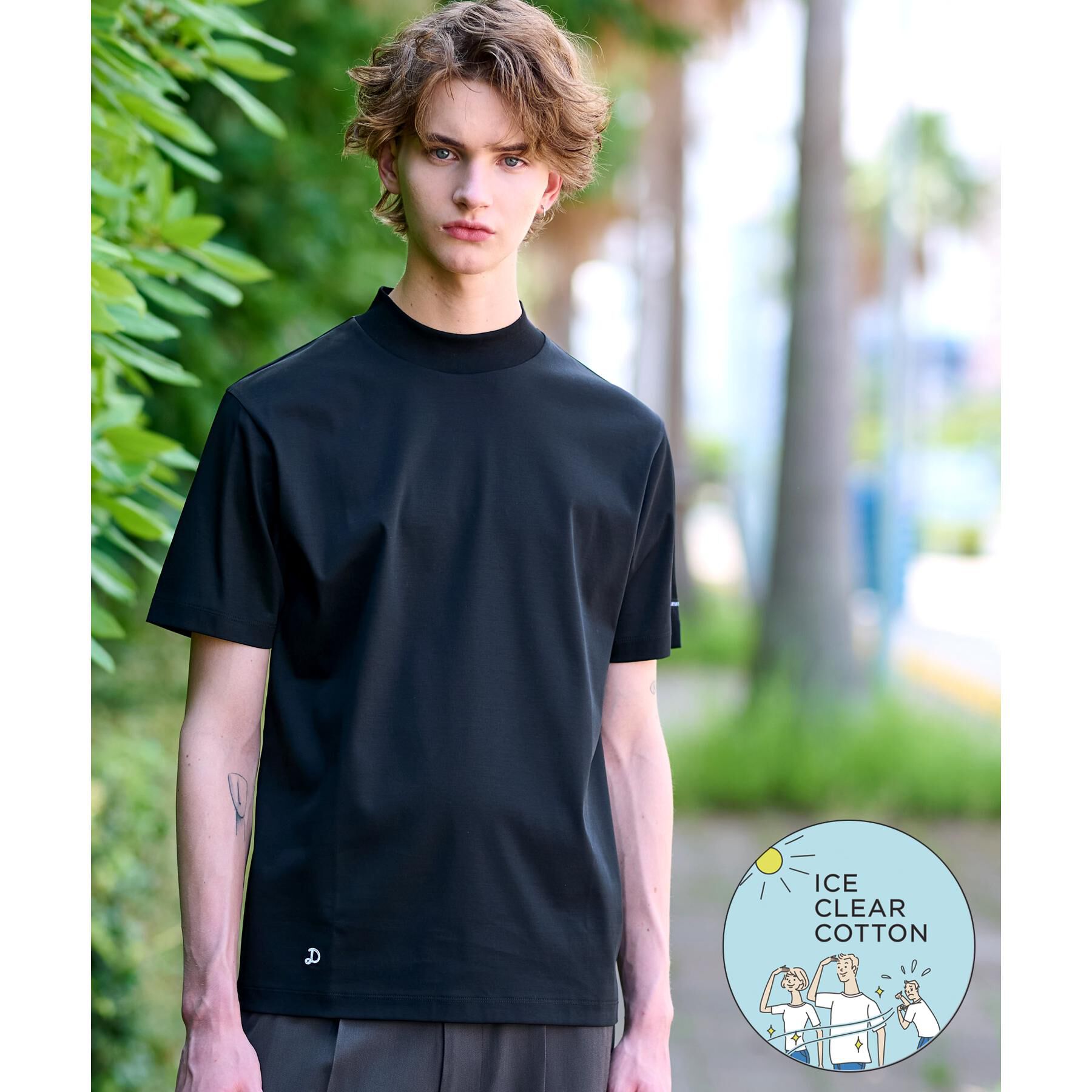 DRESSTERIOR「【接触冷感/抗菌防臭/消臭】ICE CLEAR COTTON モックネックT」|Tシャツ・カットソー|ブラック(019)
