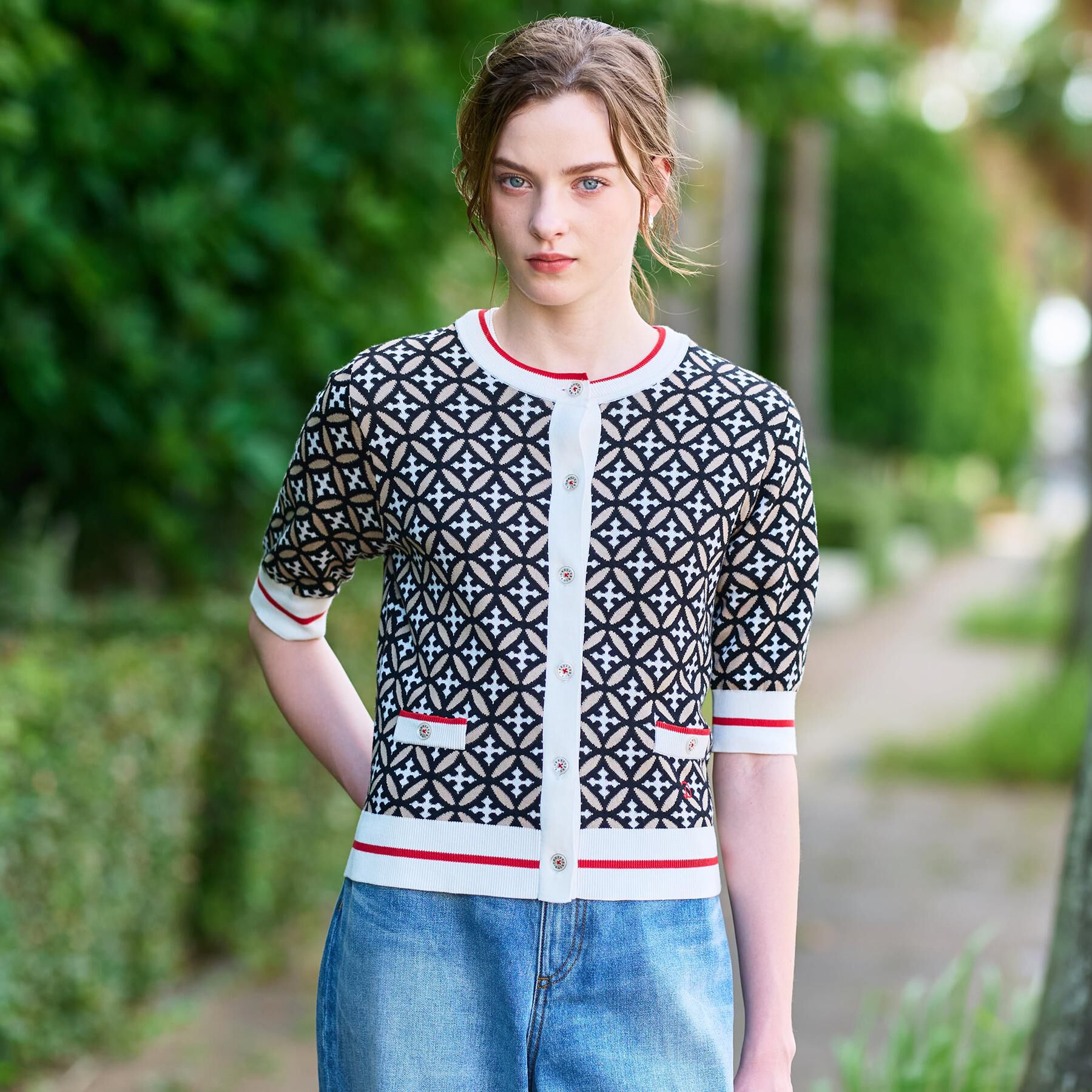 DRESSTERIOR「【美人百花/モデル美香着用】オーバーラップサークルハーフスリーブカーディガン」|カーディガン|