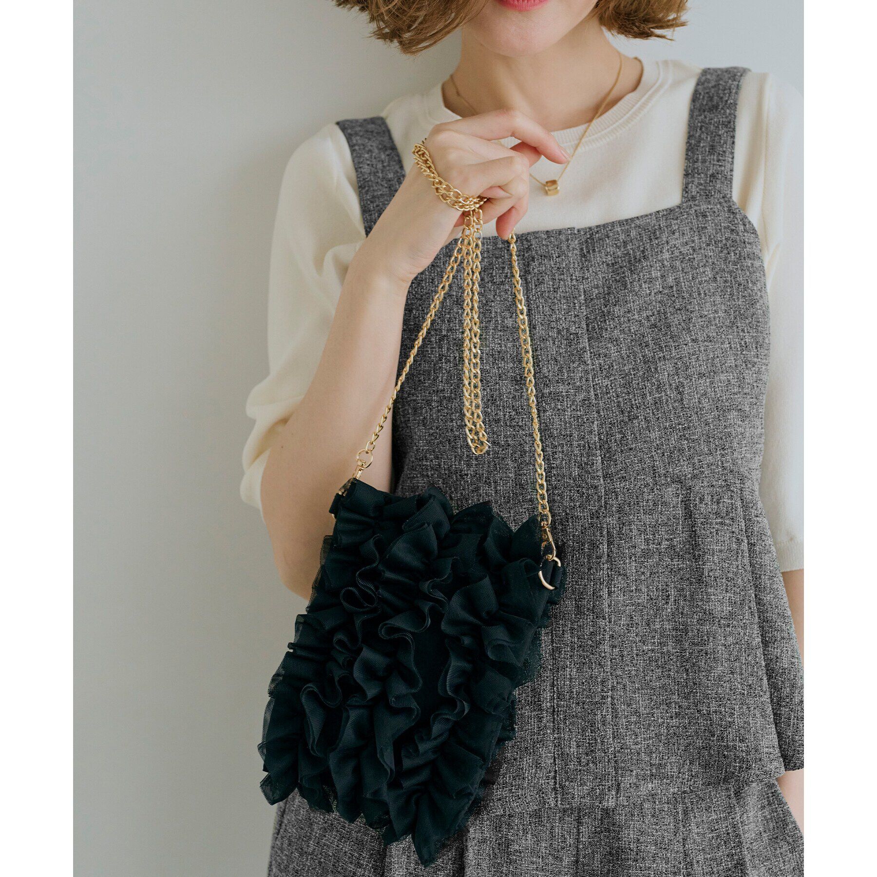 grove「チュールティアードミニショルダー」|ショルダー・メッセンジャー|ブラック(019)