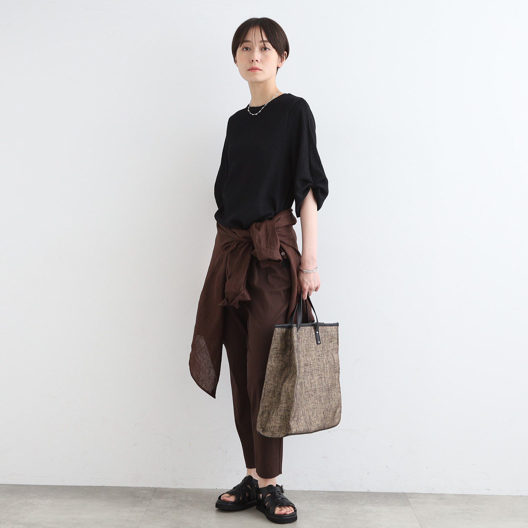 INDIVI「【洗える／UVケア／凹凸素材】タックスリーブトップス」|Tシャツ・カットソー|