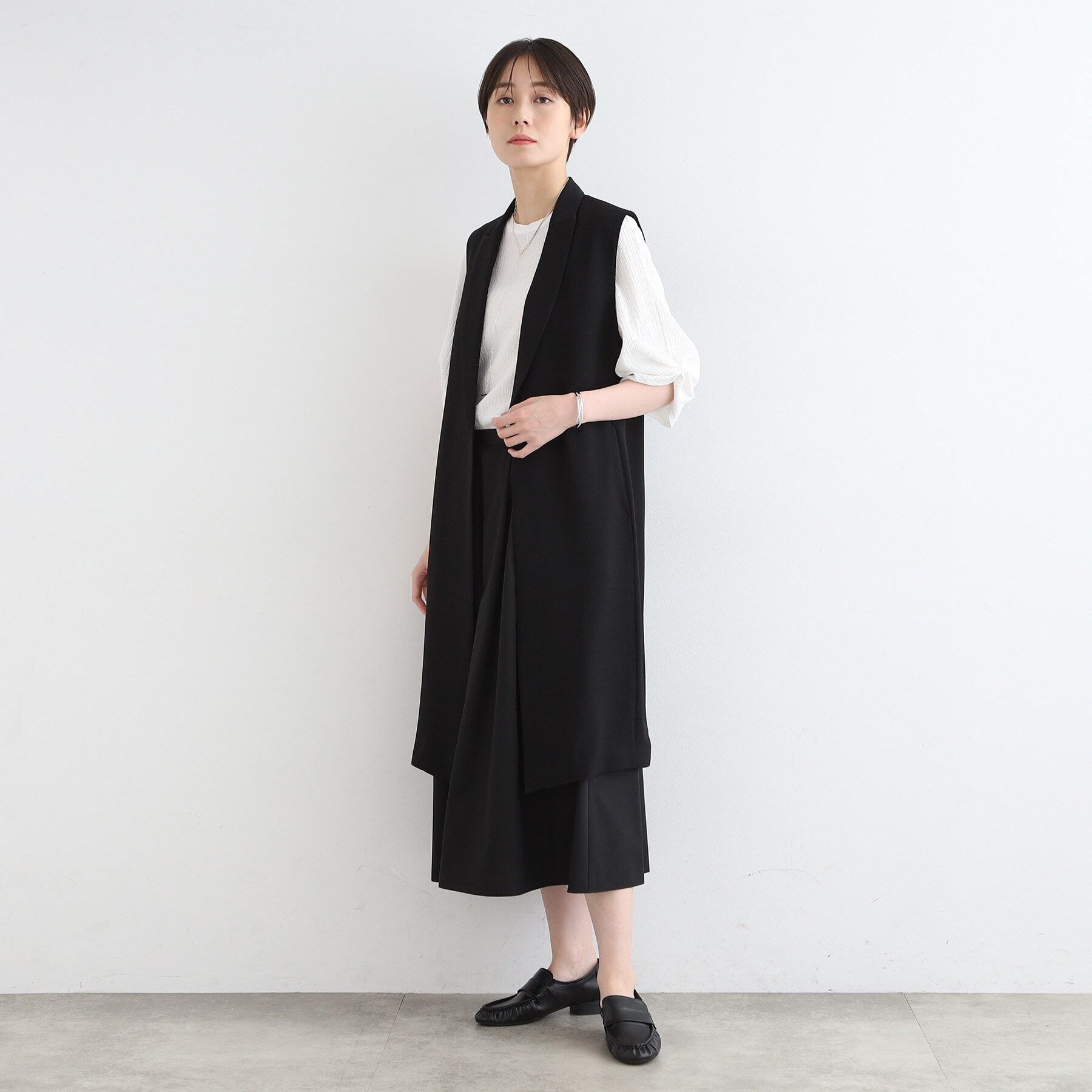 INDIVI「【洗える／UVケア／凹凸素材】タックスリーブトップス」|Tシャツ・カットソー|