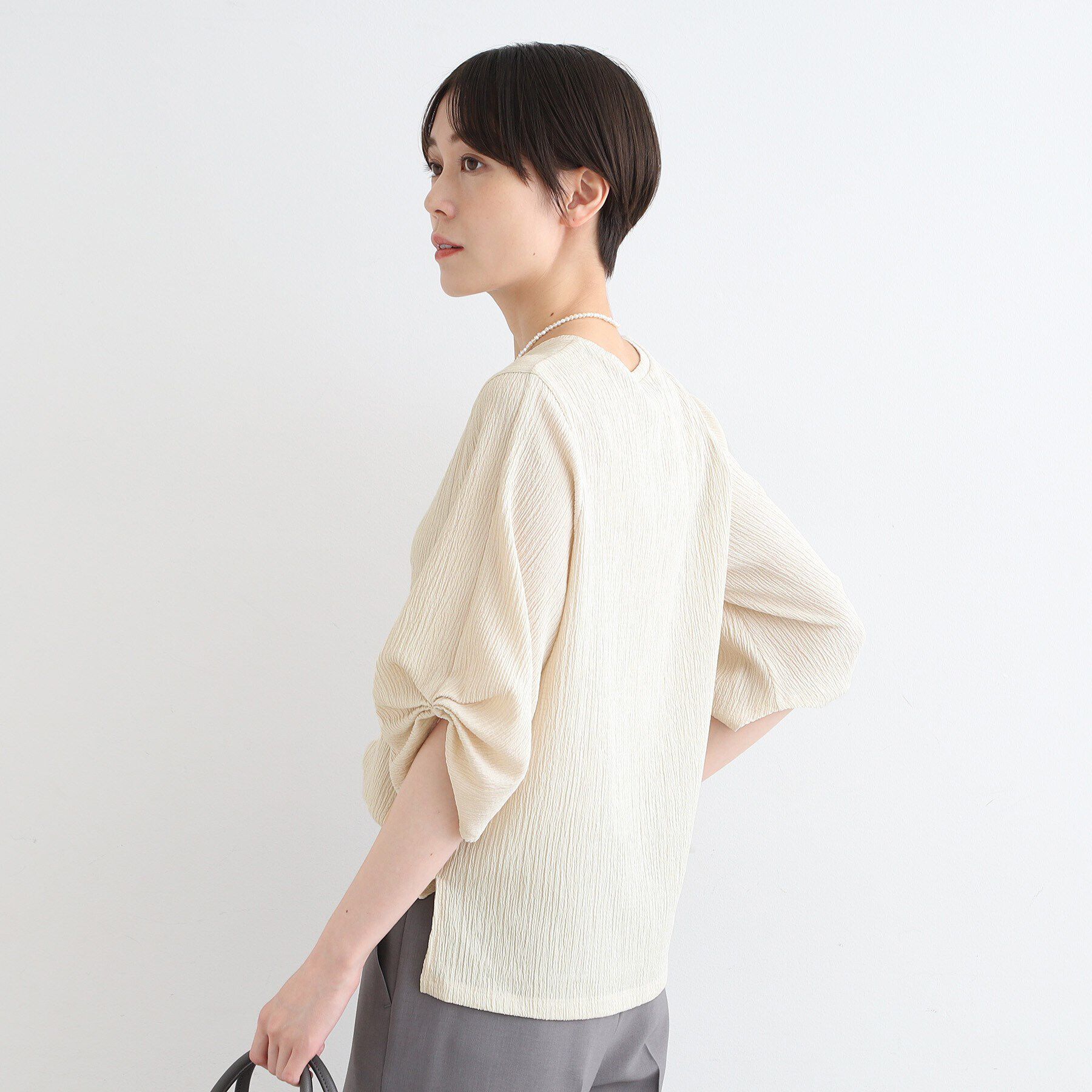 INDIVI「【洗える／UVケア／凹凸素材】タックスリーブトップス」|Tシャツ・カットソー|