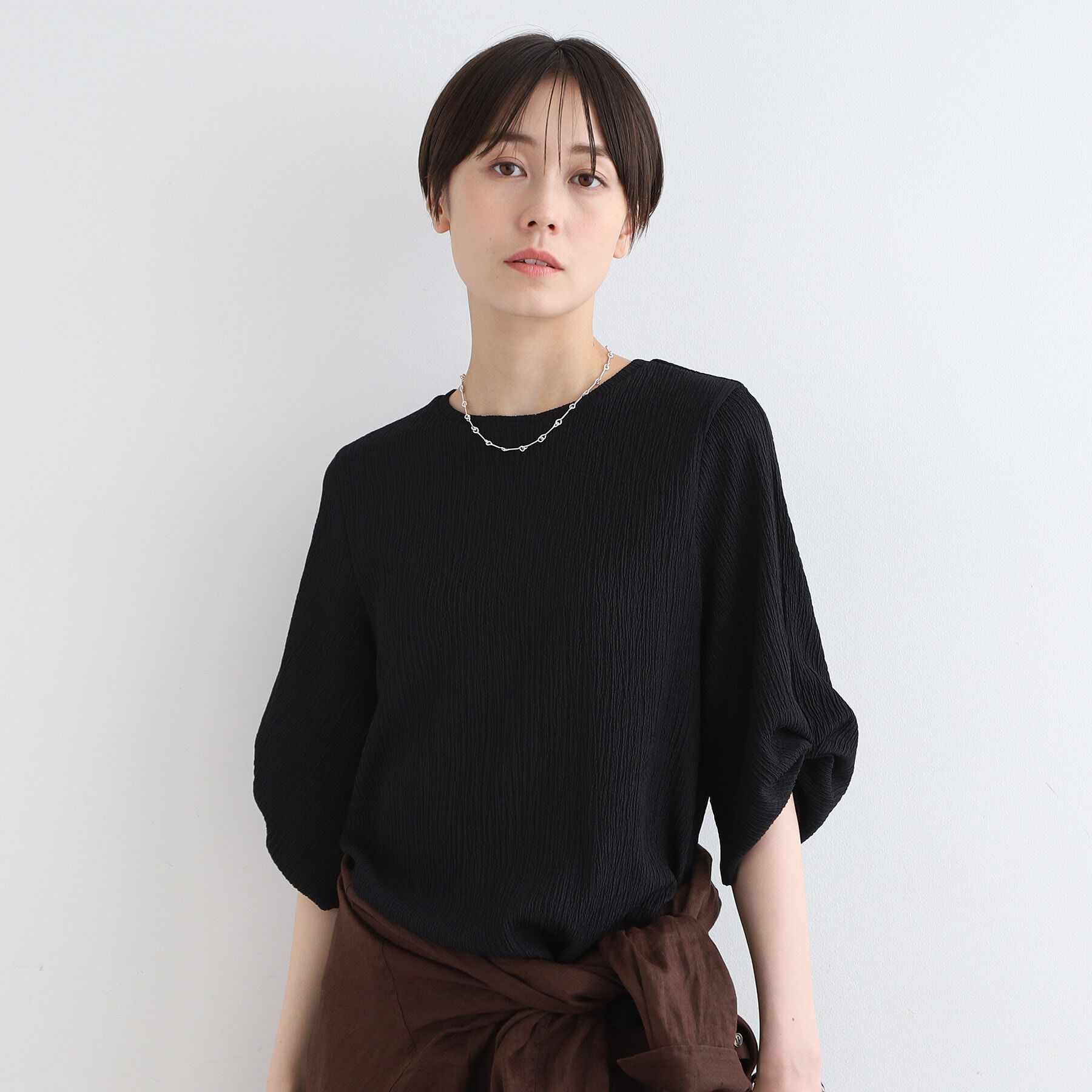 INDIVI「【洗える／UVケア／凹凸素材】タックスリーブトップス」|Tシャツ・カットソー|