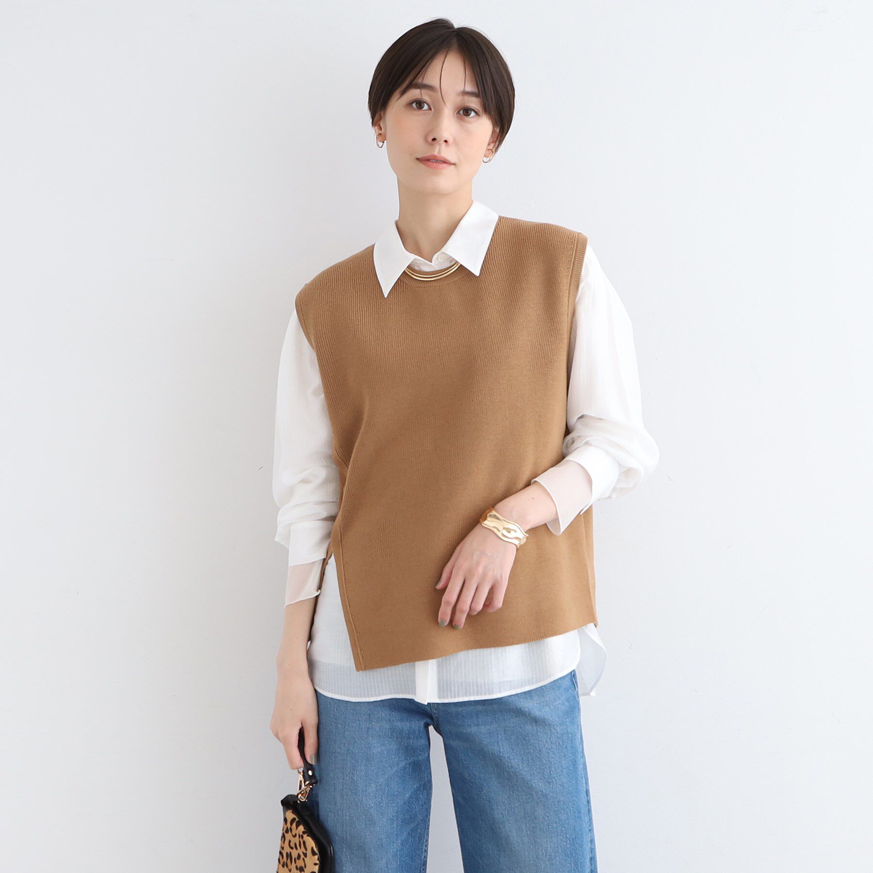 INDIVI「【洗える】アシンメトリーニットベスト」|ニット・セーター|