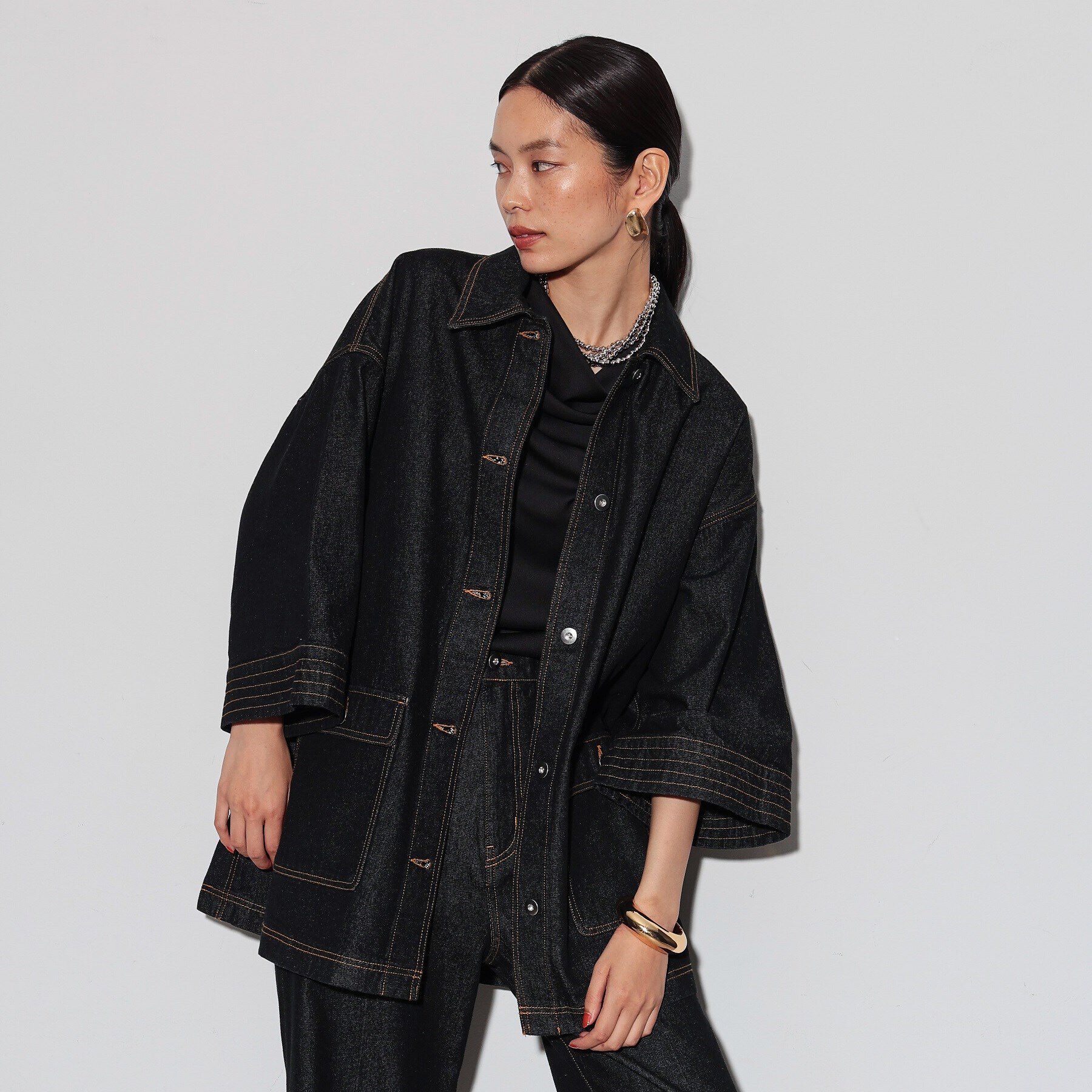 GALLEST「ボックスデニムジャケット」|デニムジャケット|ﾌﾞﾗｯｸ(019)