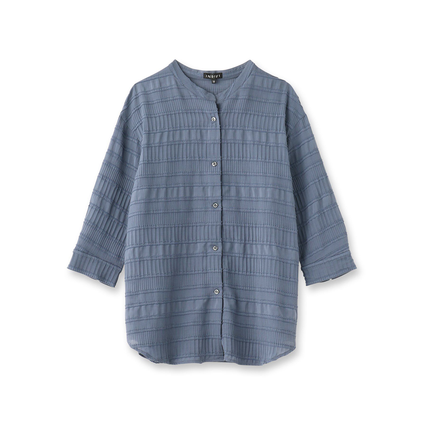 INDIVI「【洗える】シャーリングバンドカラーブラウス」|シャツ・ブラウス|