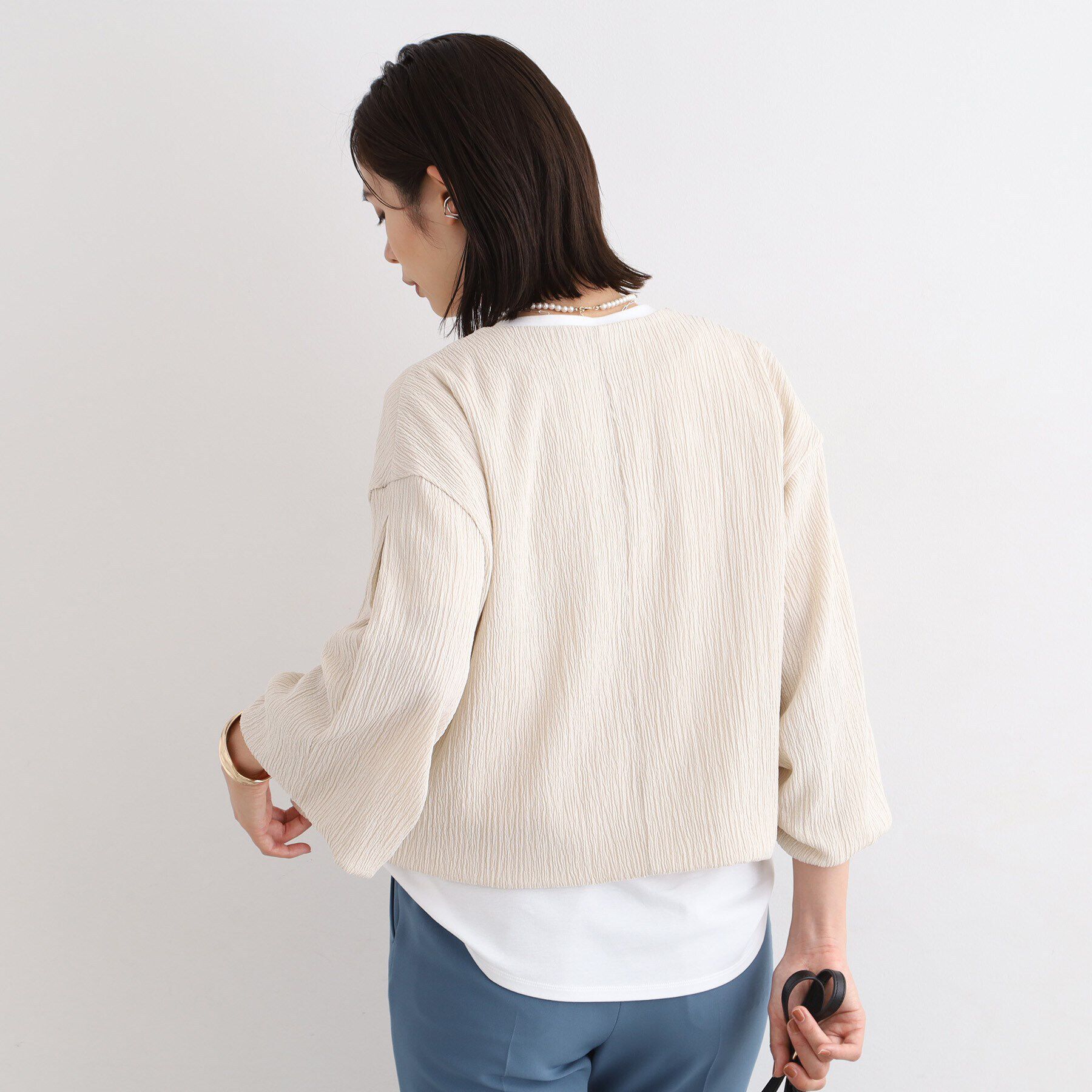 INDIVI「【洗える/UVケア/SETUP可能】バルーンスリーブブルゾン」|ブルゾン・スタジャン|