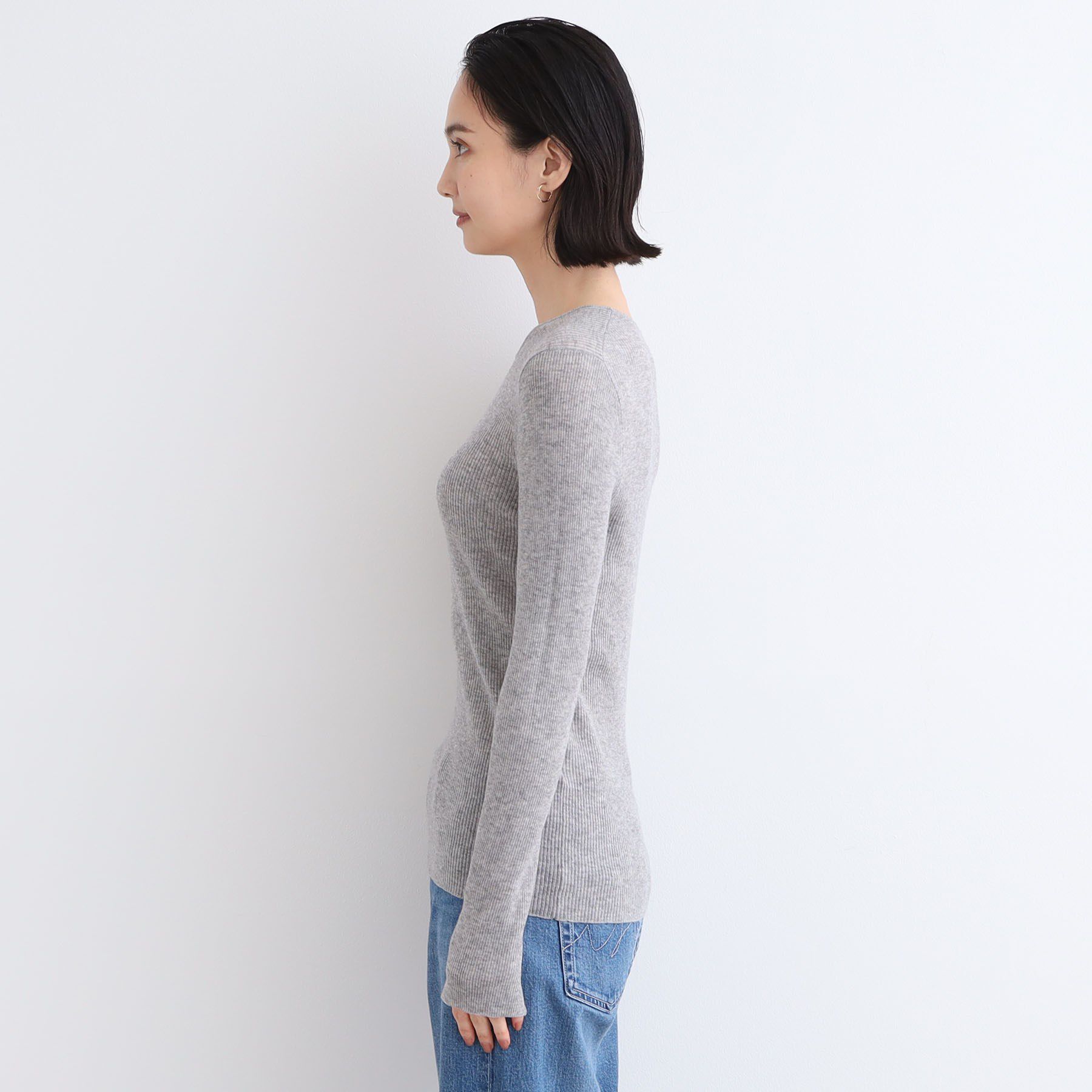 INDIVI「【洗える／ウール混／シアーラメ】ラウンドネックニット」|ニット・セーター|