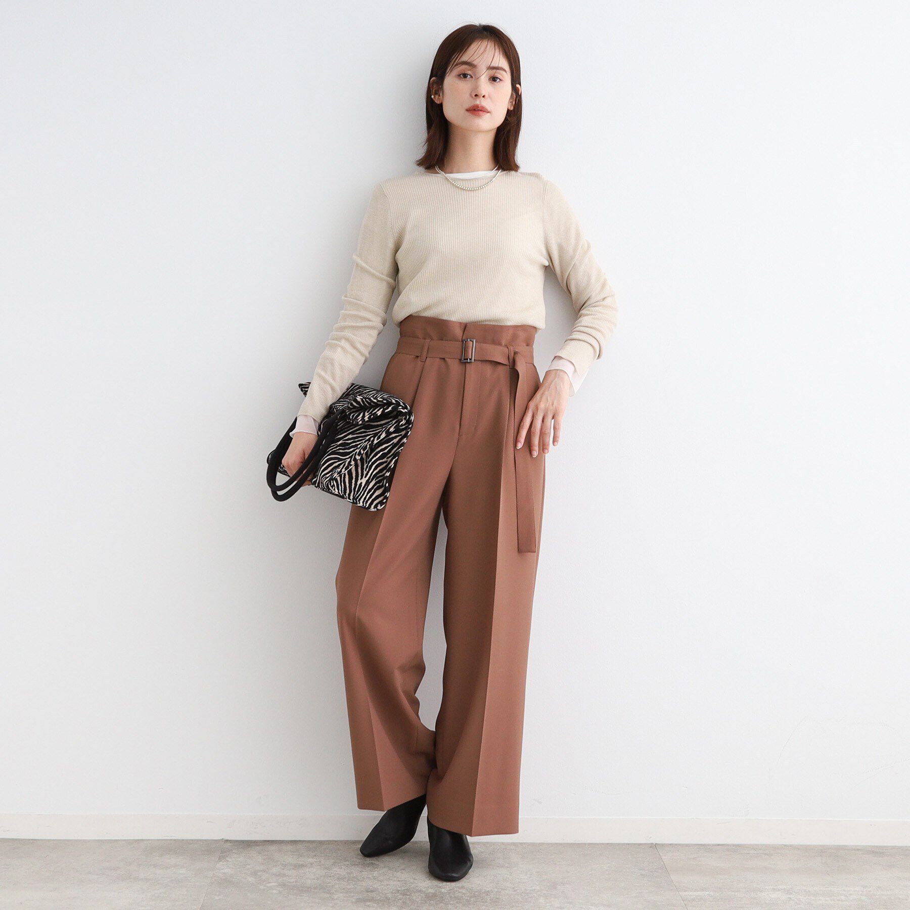 INDIVI「【洗える／ウール混／シアーラメ】ラウンドネックニット」|ニット・セーター|