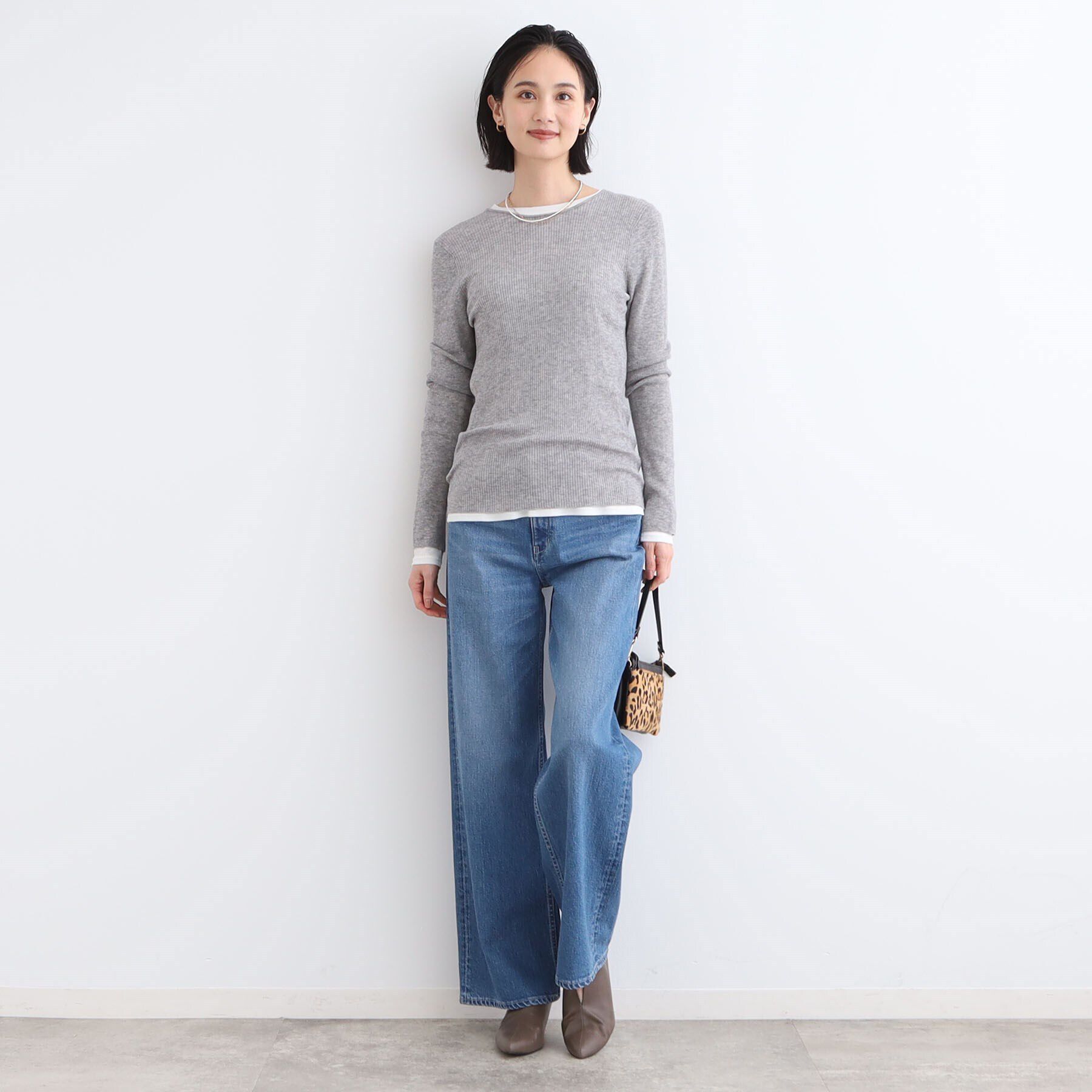 INDIVI「【洗える／ウール混／シアーラメ】ラウンドネックニット」|ニット・セーター|