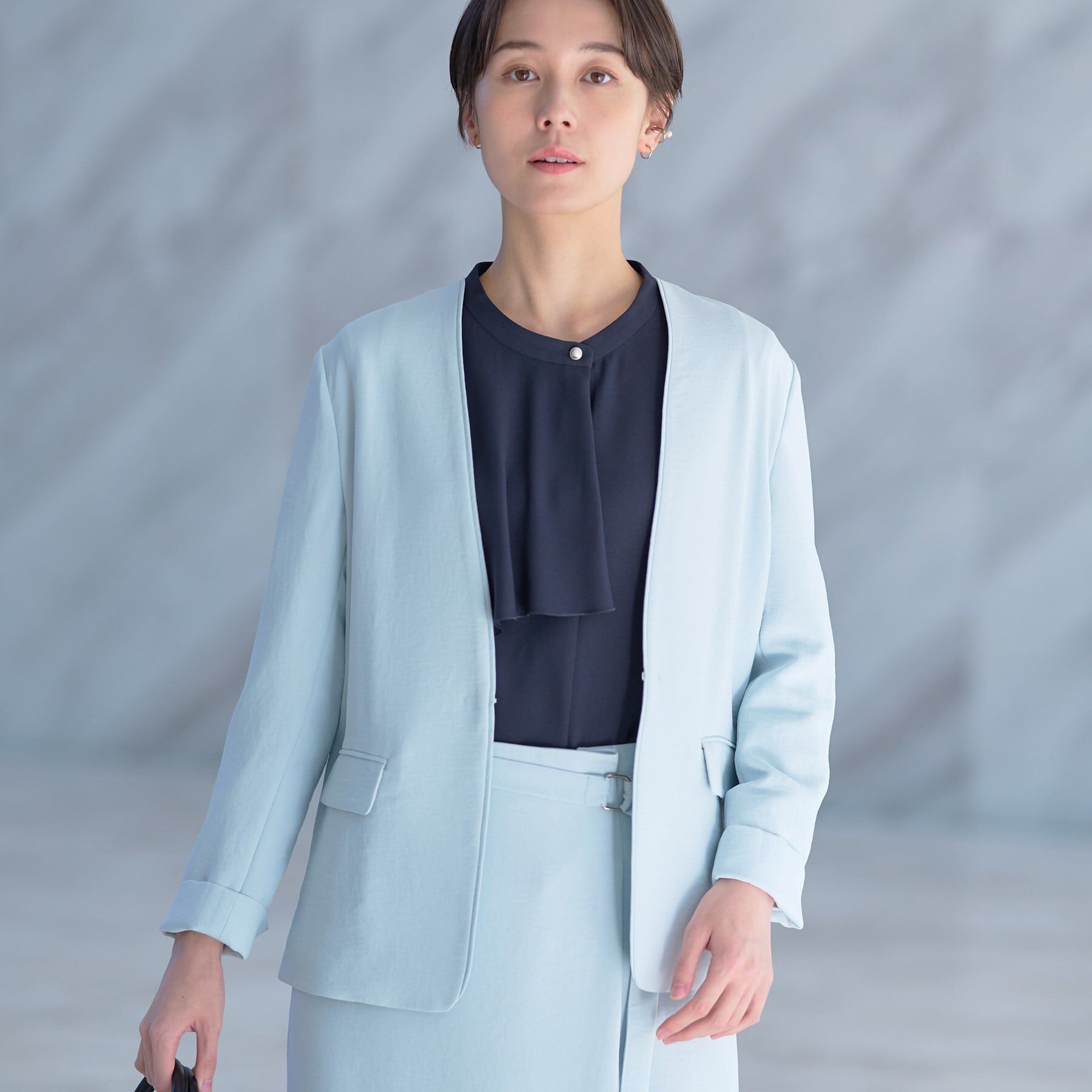 INDIVI「【着る日傘/遮熱/UVケア】ノーカラージャケット」|スーツ|ライトグリーン(02