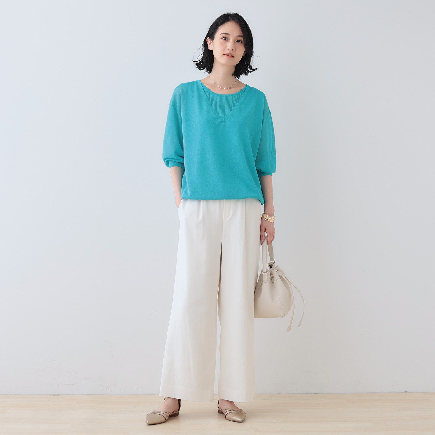 INDIVI「【洗える／シアーラメ】レイヤード風ニット」|ニット・セーター|