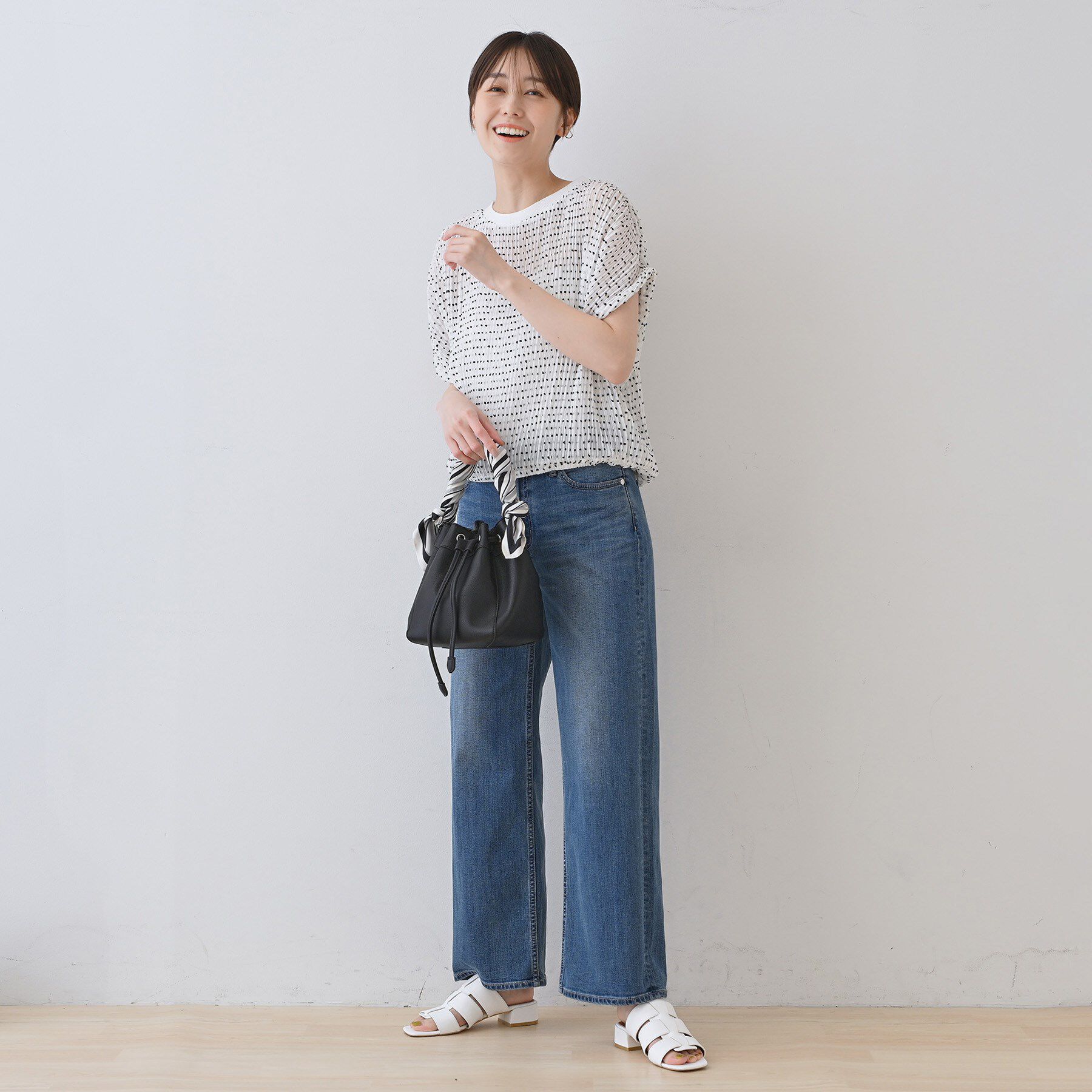 INDIVI「【洗える／ドット柄／凹凸素材】プリーツデザインブラウス」|シャツ・ブラウス|