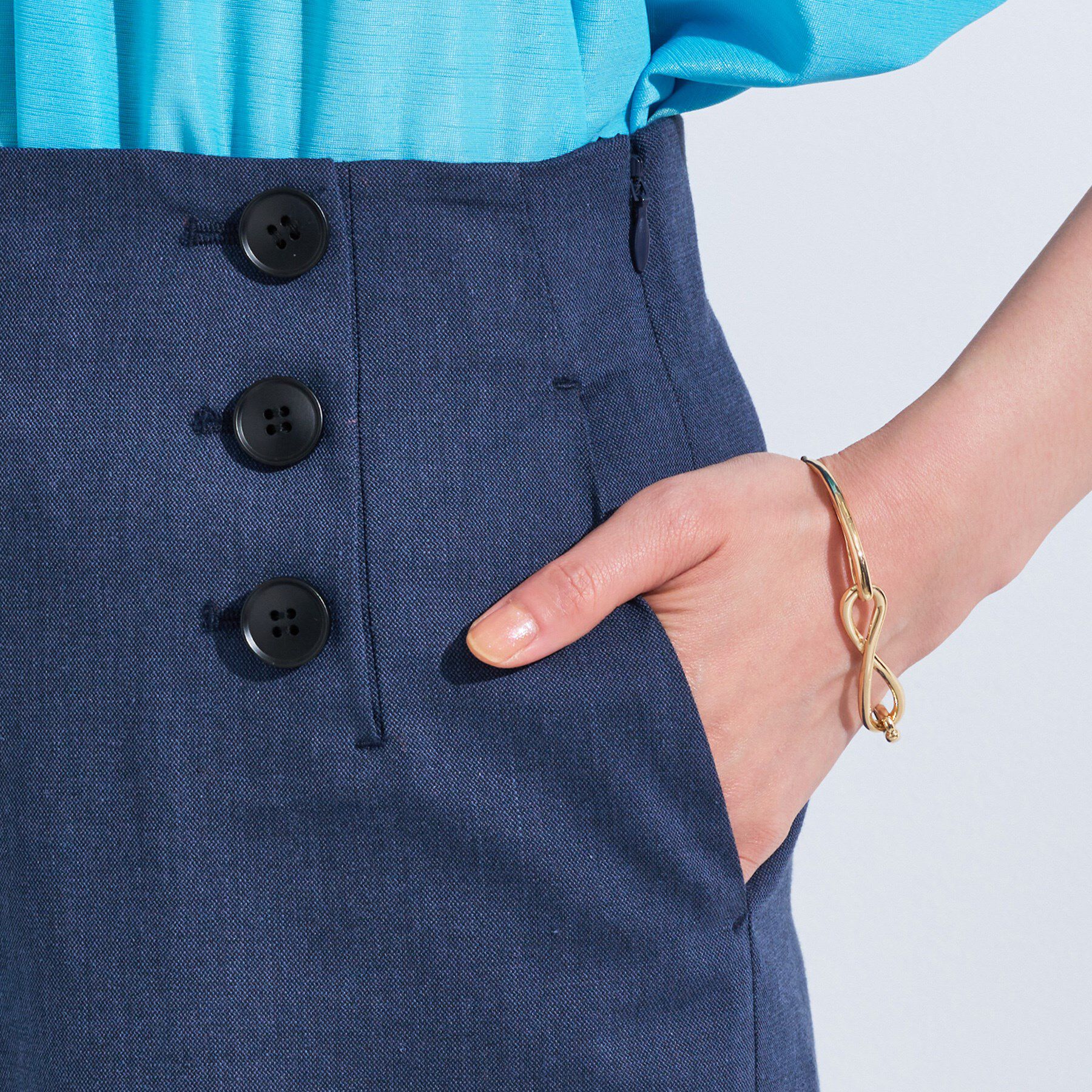 INDIVI「【デニムライク】マリンボタン リネン混ワイドパンツ」|その他|