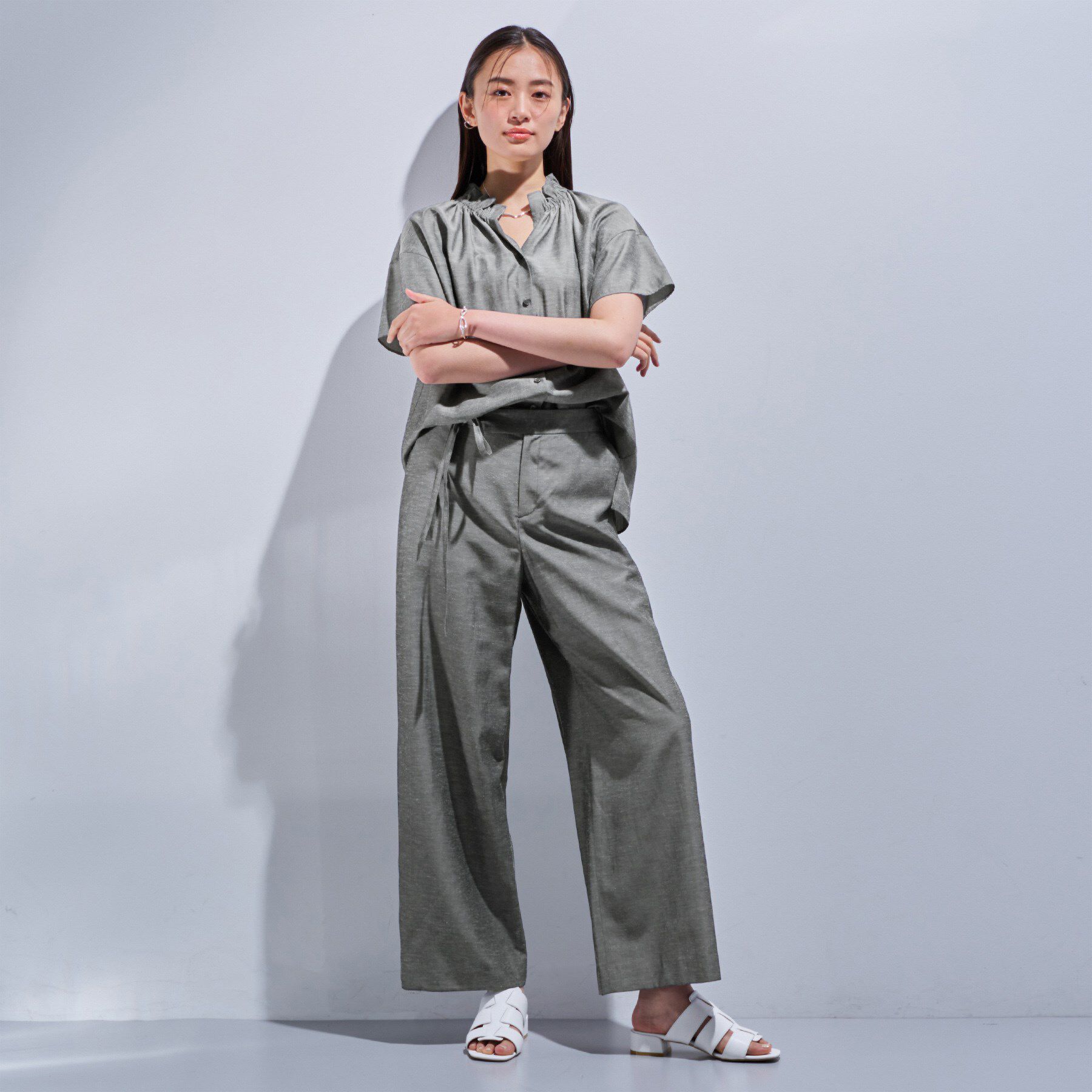 INDIVI「【日本製／SETUP可能】ソフトダンガリーワイドパンツ」|その他|