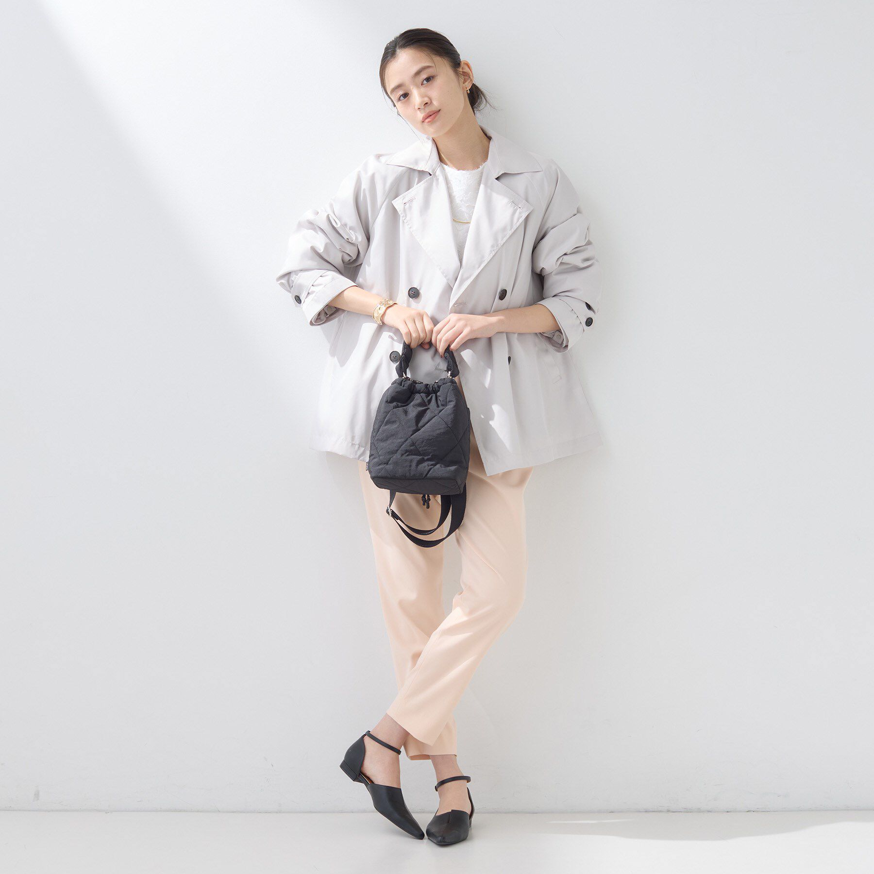 INDIVI「【大人カジュアル／ショルダー付】ふかふか巾着バッグ」|ハンドバッグ|