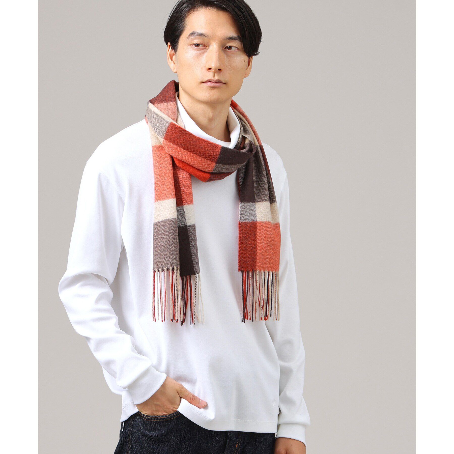 TAKEO KIKUCHI「【カシミヤ100%】チェック カシミヤマフラー」|ストール|