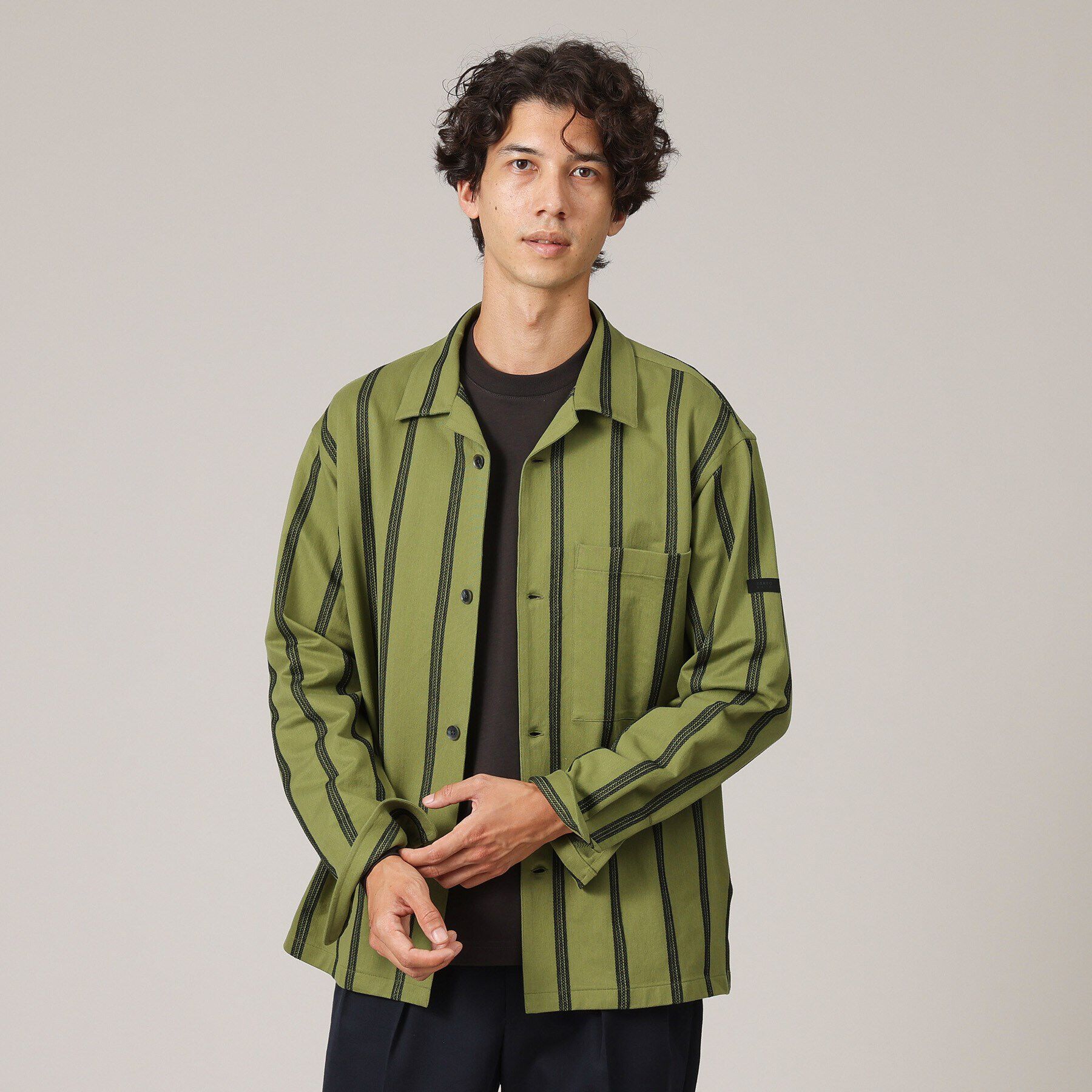 TAKEO KIKUCHI「カラミ ストライプ ジャージー シャツ」|シャツ・ブラウス|カーキ(329)