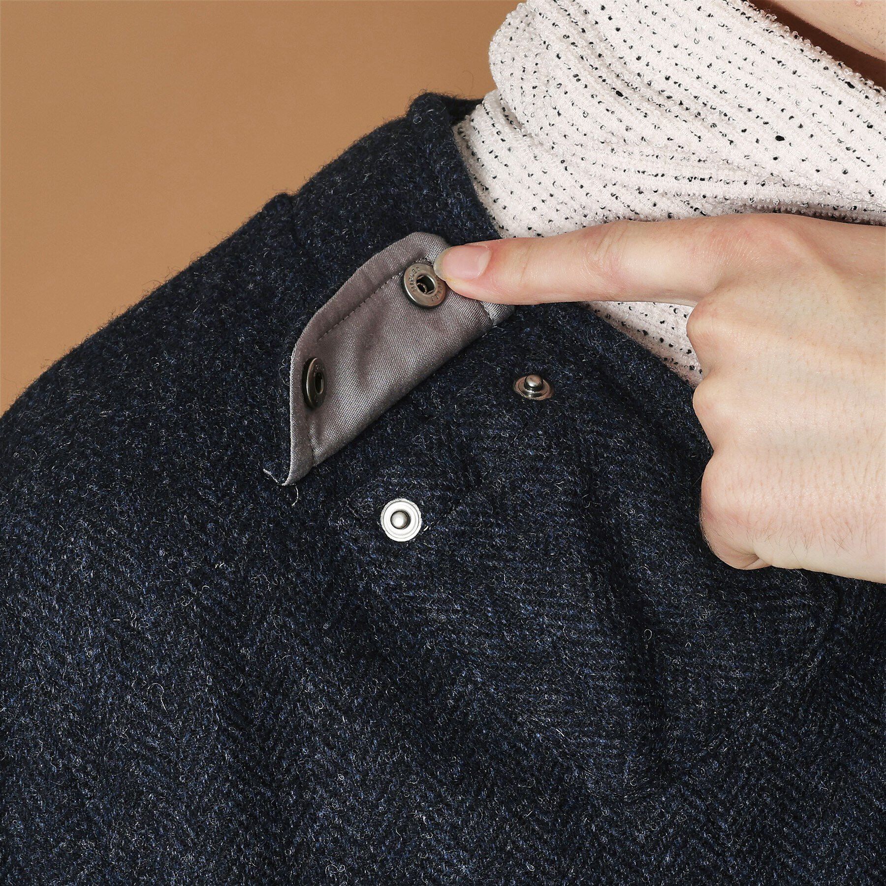 40CARATS&525「ウールヘリンボン ノーカラーコート」|ノーカラーコート|