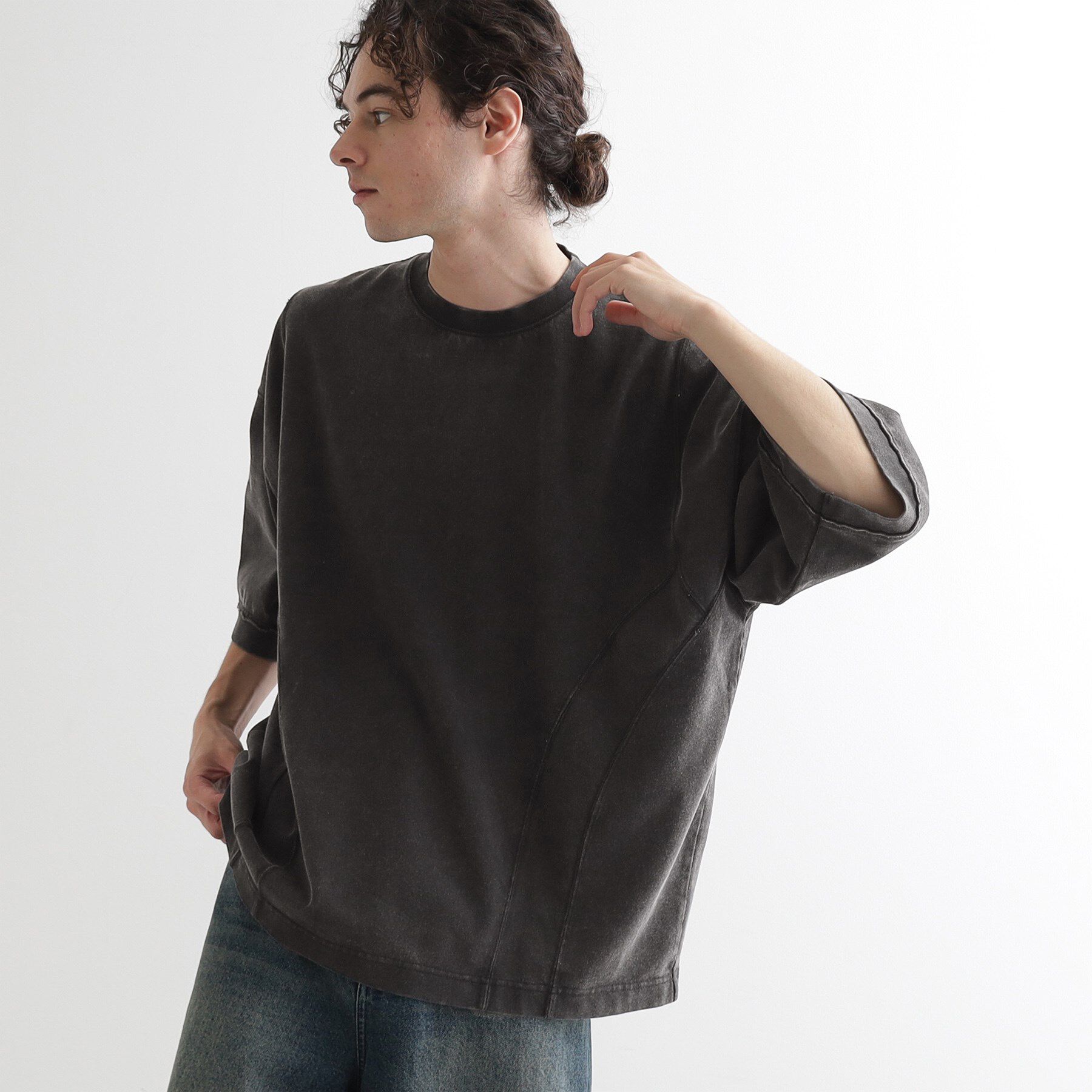 tk.TAKEO KIKUCHI「ヴィンテージクロップドTシャツ/ヴィンテージライク/半袖Tシャツ」|Tシャツ・カットソー|ブラック(019)