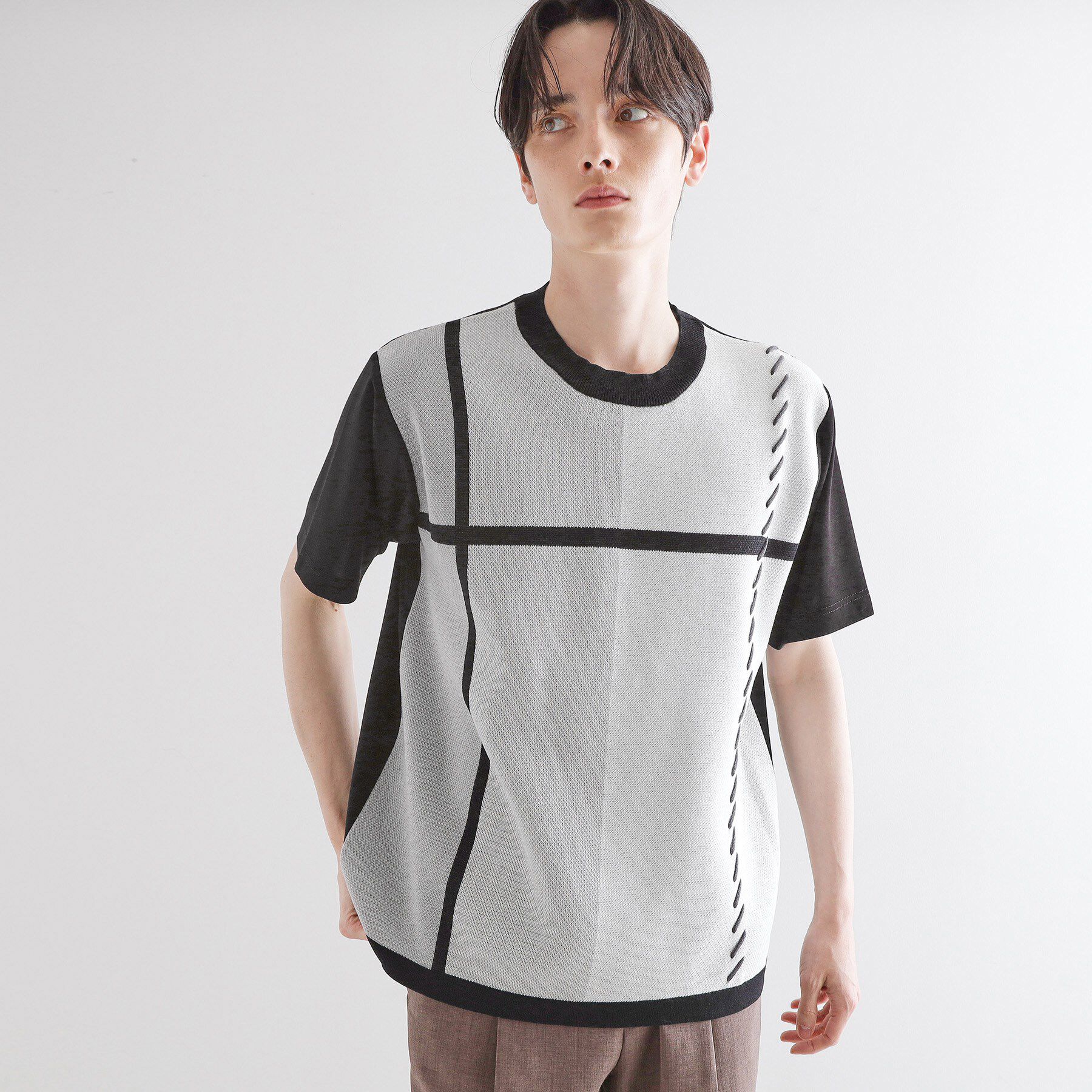 tk.TAKEO KIKUCHI「ニットドッキングクロスオーバー」|Tシャツ・カットソー|ブラック(019)