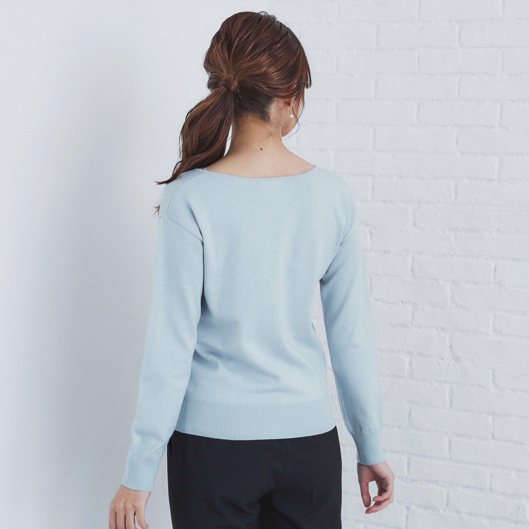 index「レースレイヤードVネックニット【洗濯機洗い可】」|ニット・セーター|