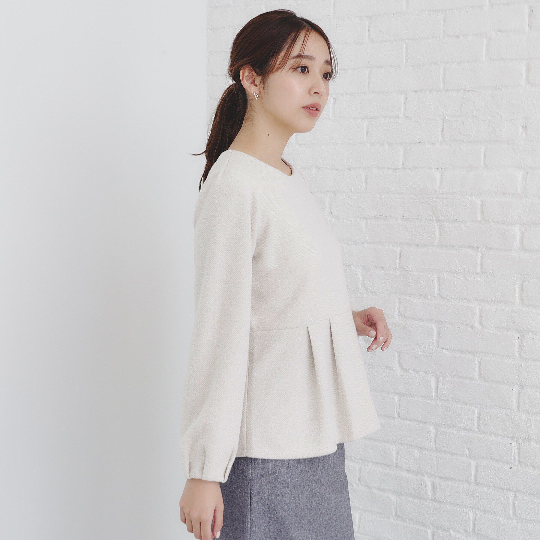 index「起毛ツイード調ジャージトップス【洗濯機洗い可】」|Tシャツ・カットソー|