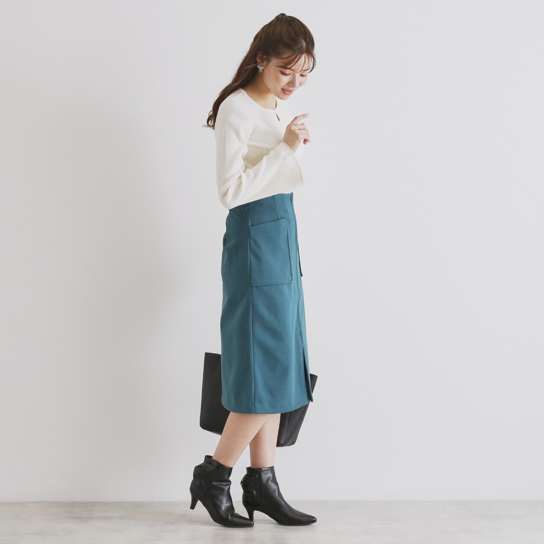 index「フロントパール袖フリルリブニット【洗濯機洗い可】」|ニット・セーター|