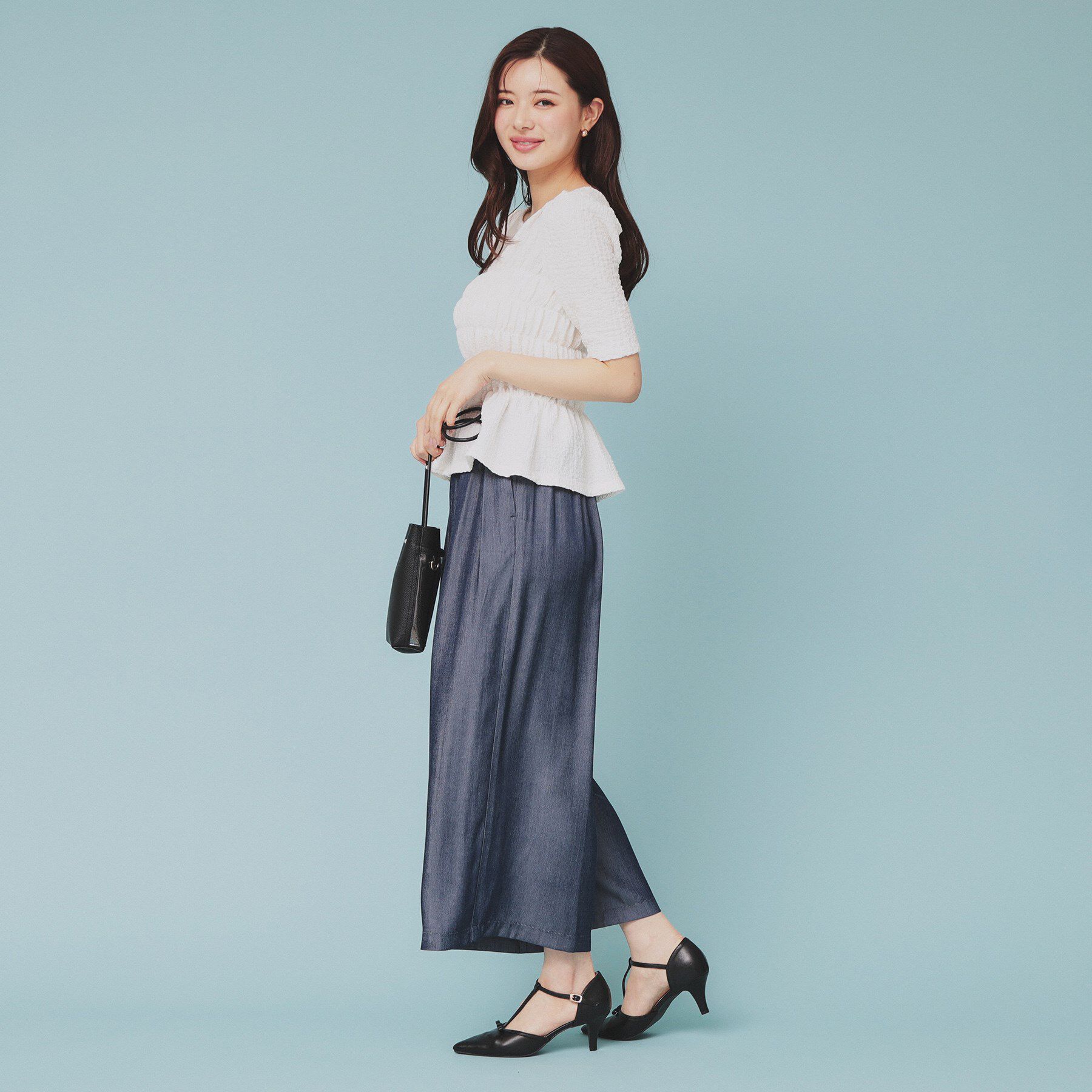 index「シャーリングペプラムトップス【洗濯機洗い可】」|Tシャツ・カットソー|