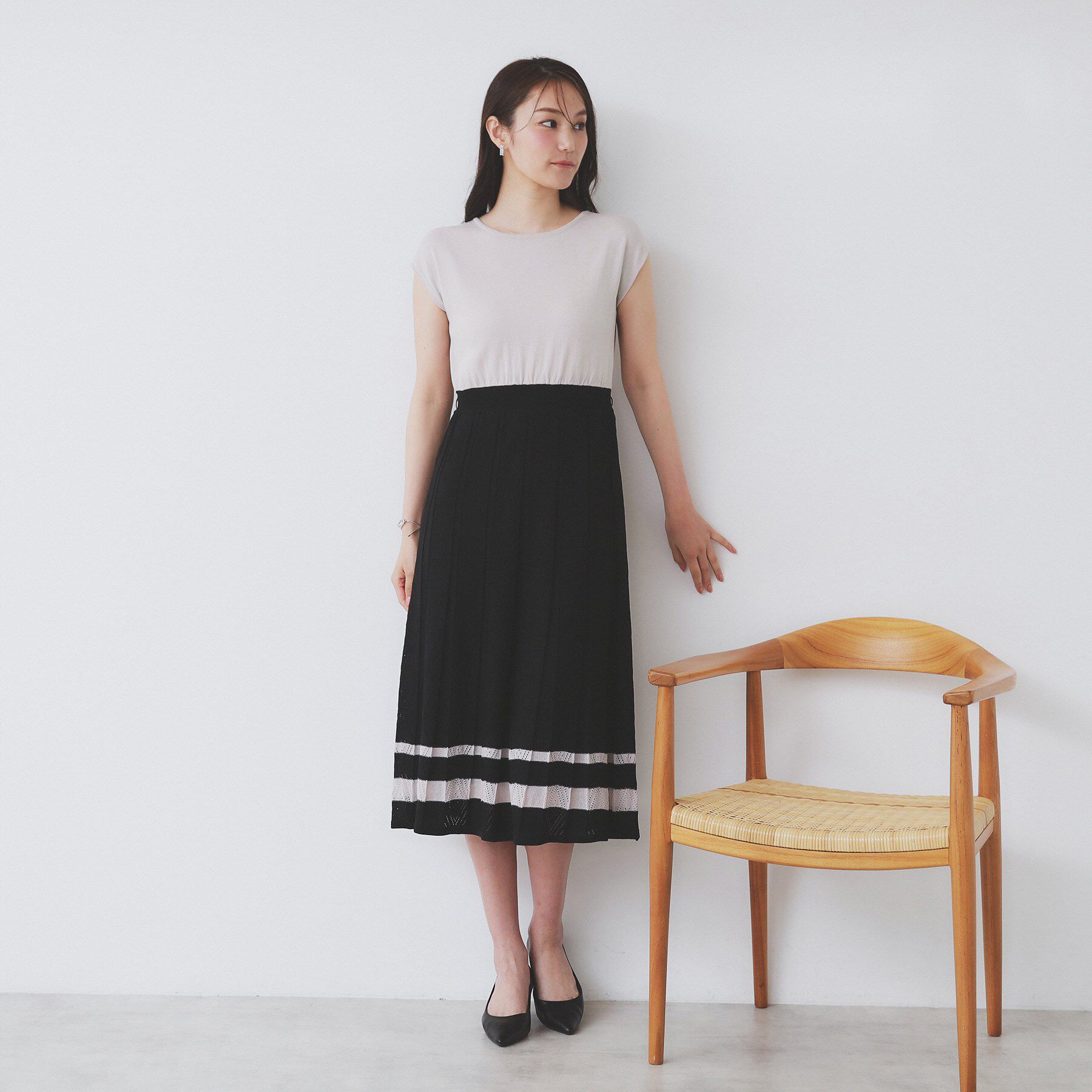 index「柄編みボーダーラインニットワンピース【洗濯機洗い可】」|ワンピース|