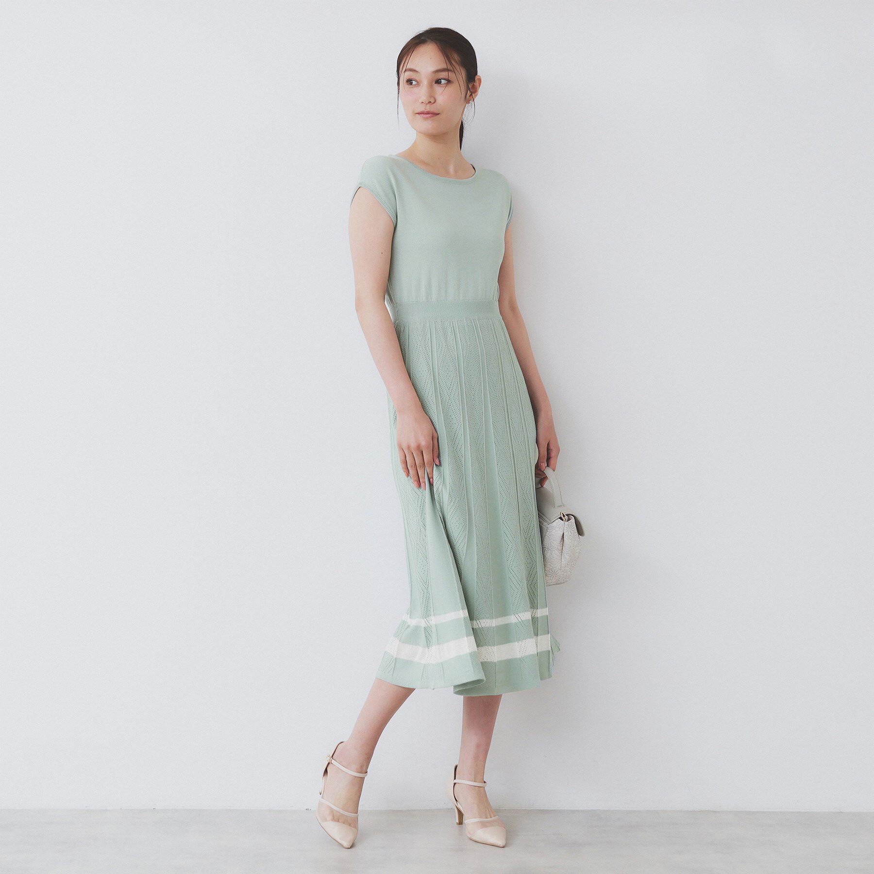 index「柄編みボーダーラインニットワンピース【洗濯機洗い可】」|ワンピース|