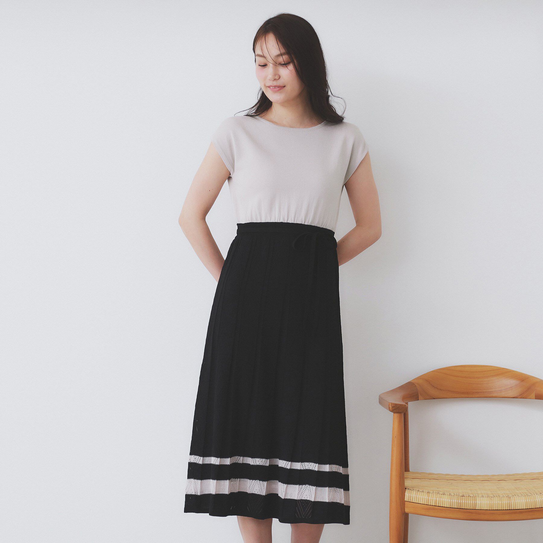 index「柄編みボーダーラインニットワンピース【洗濯機洗い可】」|ワンピース|