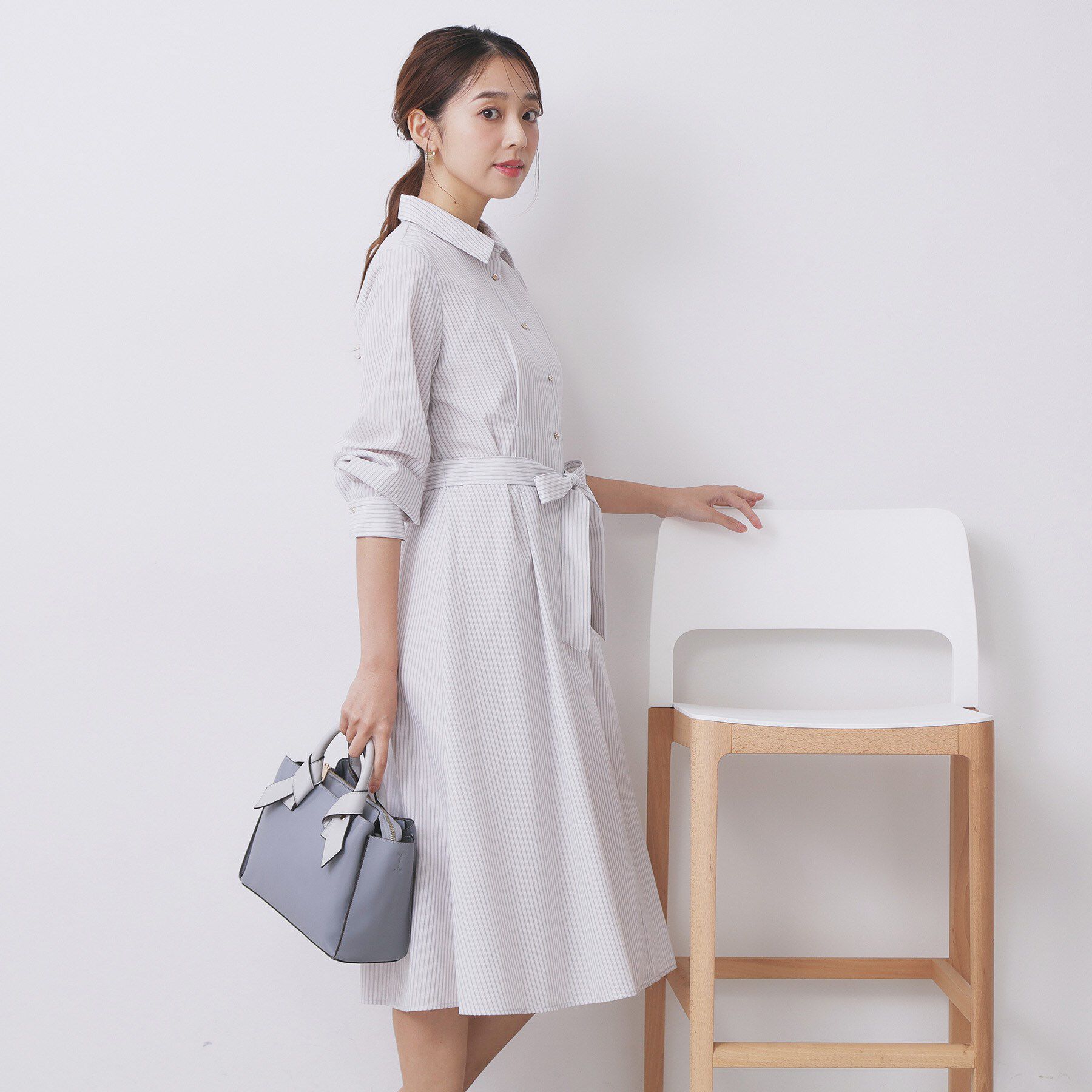 index「ラメストライプシャツワンピース【洗濯機OK/イージーアイロン】」|ワンピース|