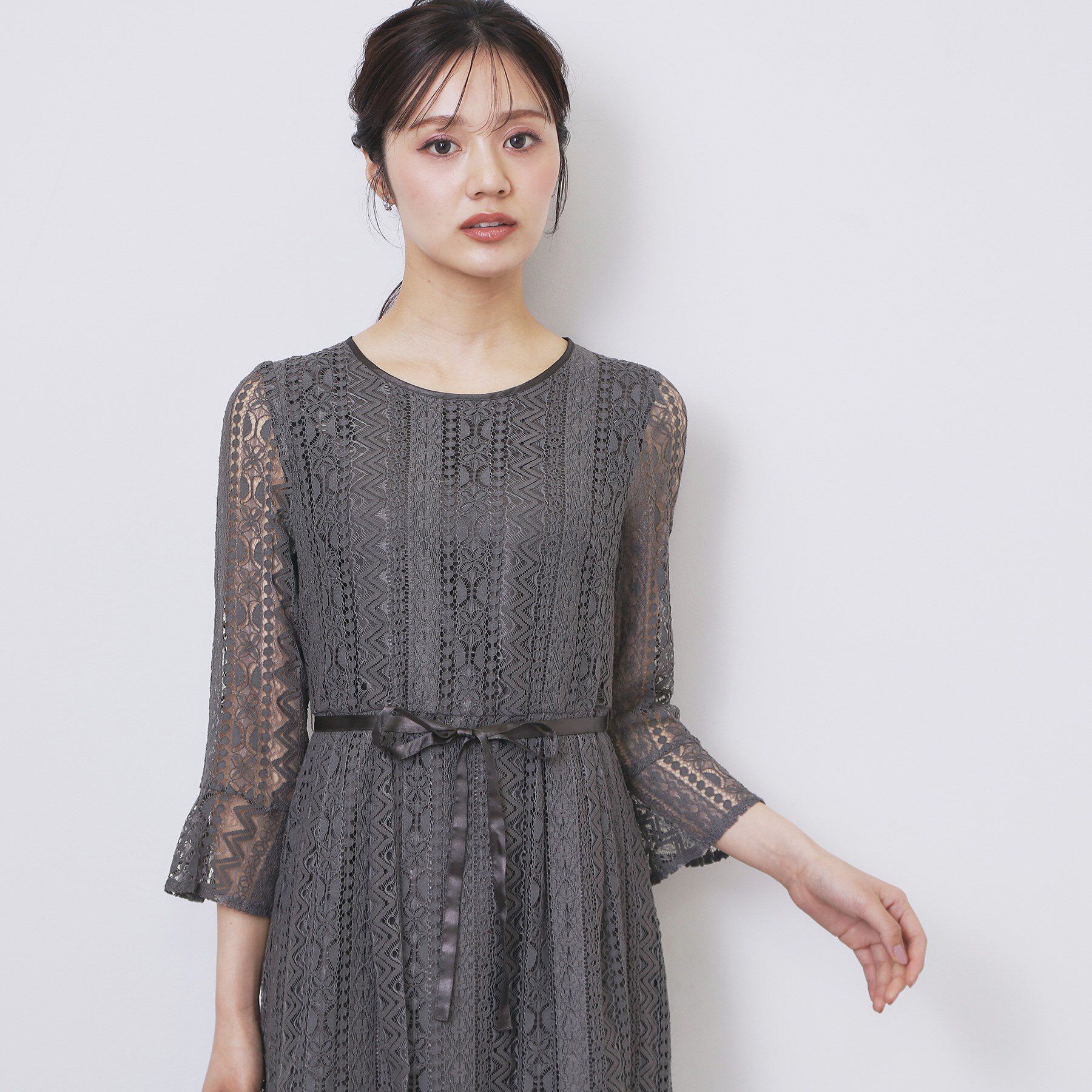 index「幾何ラインレースワンピース【洗濯機OK】」|ワンピース|