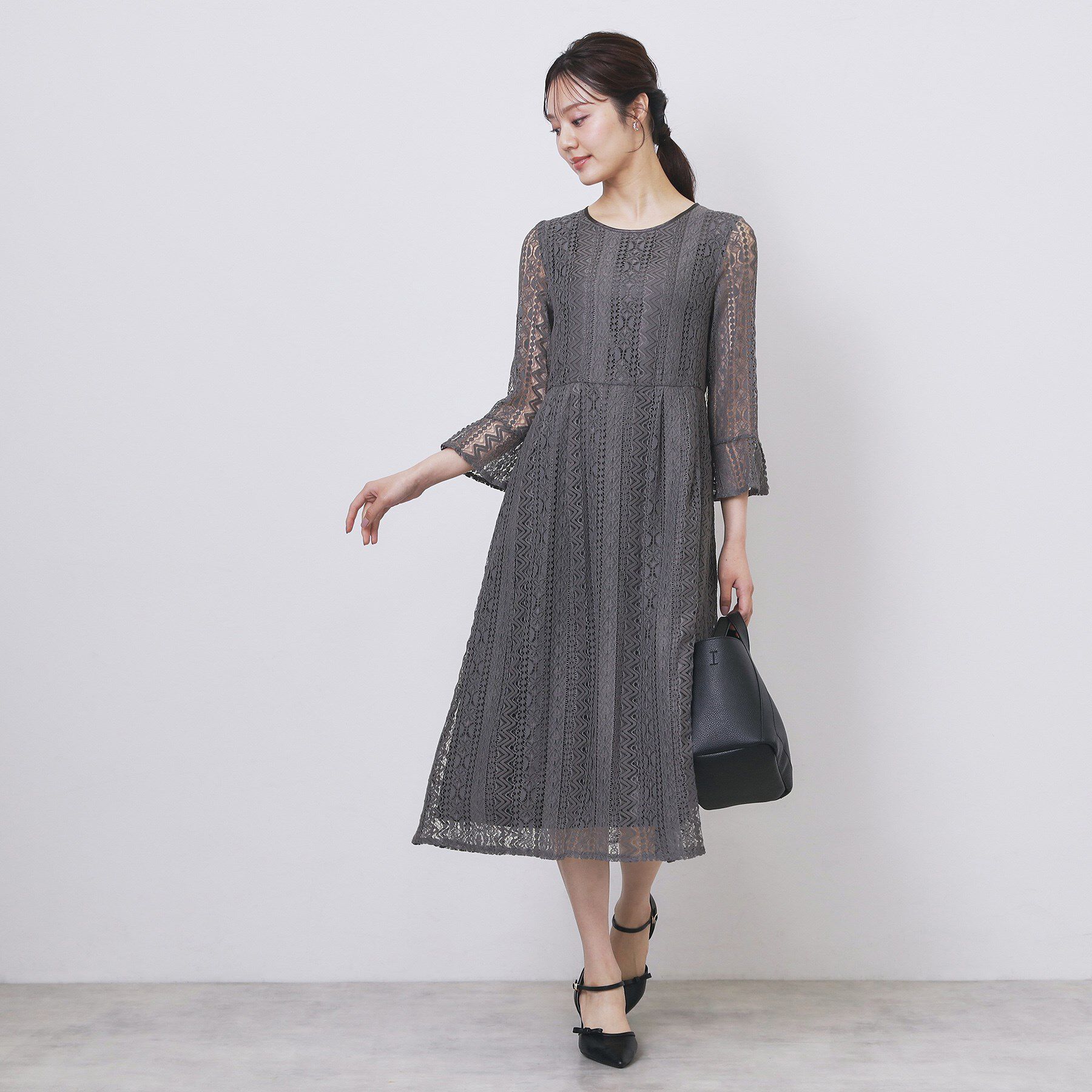 index「幾何ラインレースワンピース【洗濯機OK】」|ワンピース|