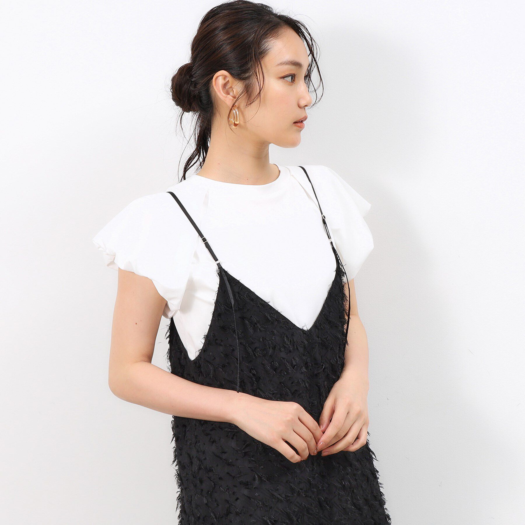 OPAQUE.CLIP「《美人百花掲載》バルーンスリーブカットソー【洗濯機洗い可】」|Tシャツ・カットソー|ホワイト(001)