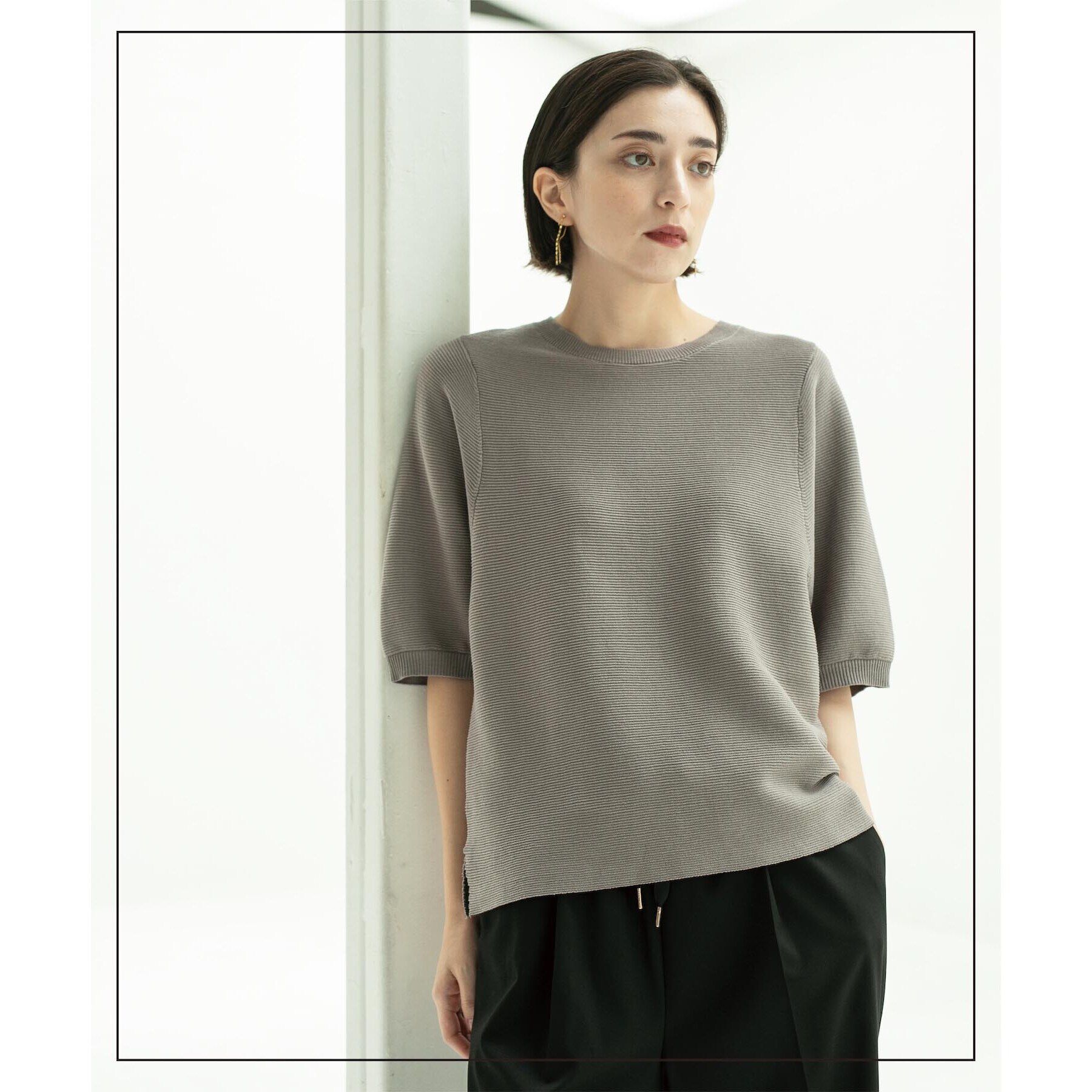 OPAQUE.CLIP「《6color/S-LLsize》ガーターボリュームスリーブニット【洗濯機洗い可/UVケア】」|ニット・セーター|