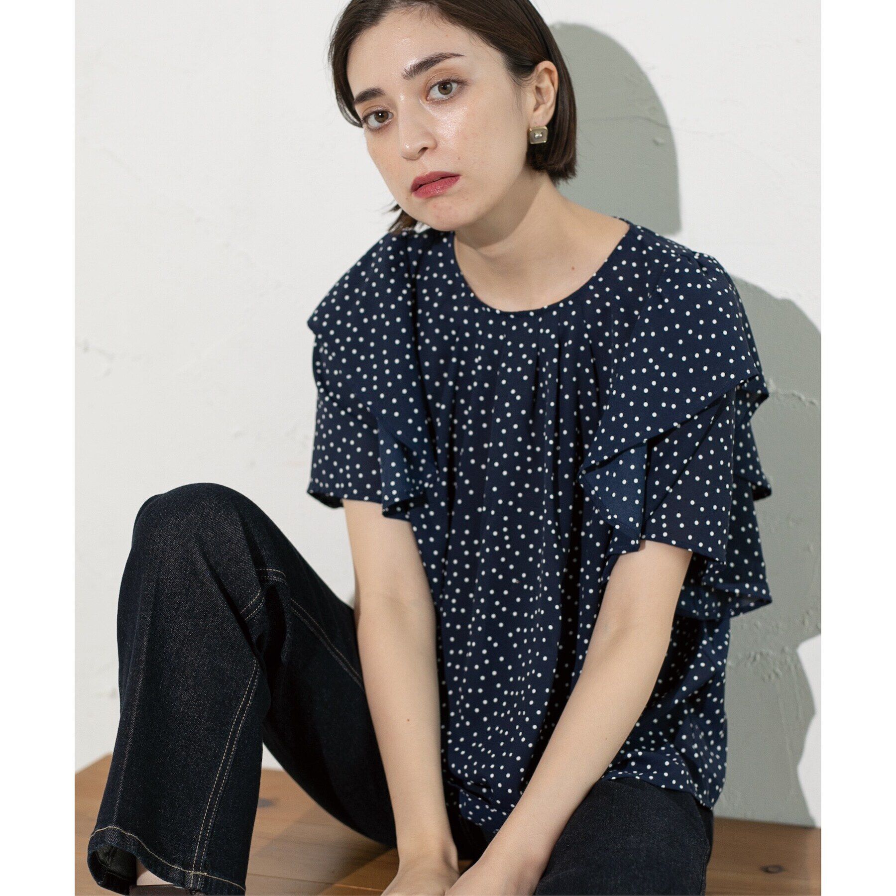 OPAQUE.CLIP「《美人百花掲載》ドットプリントフレアスリーブ【洗濯機洗い可】」|シャツ・ブラウス|