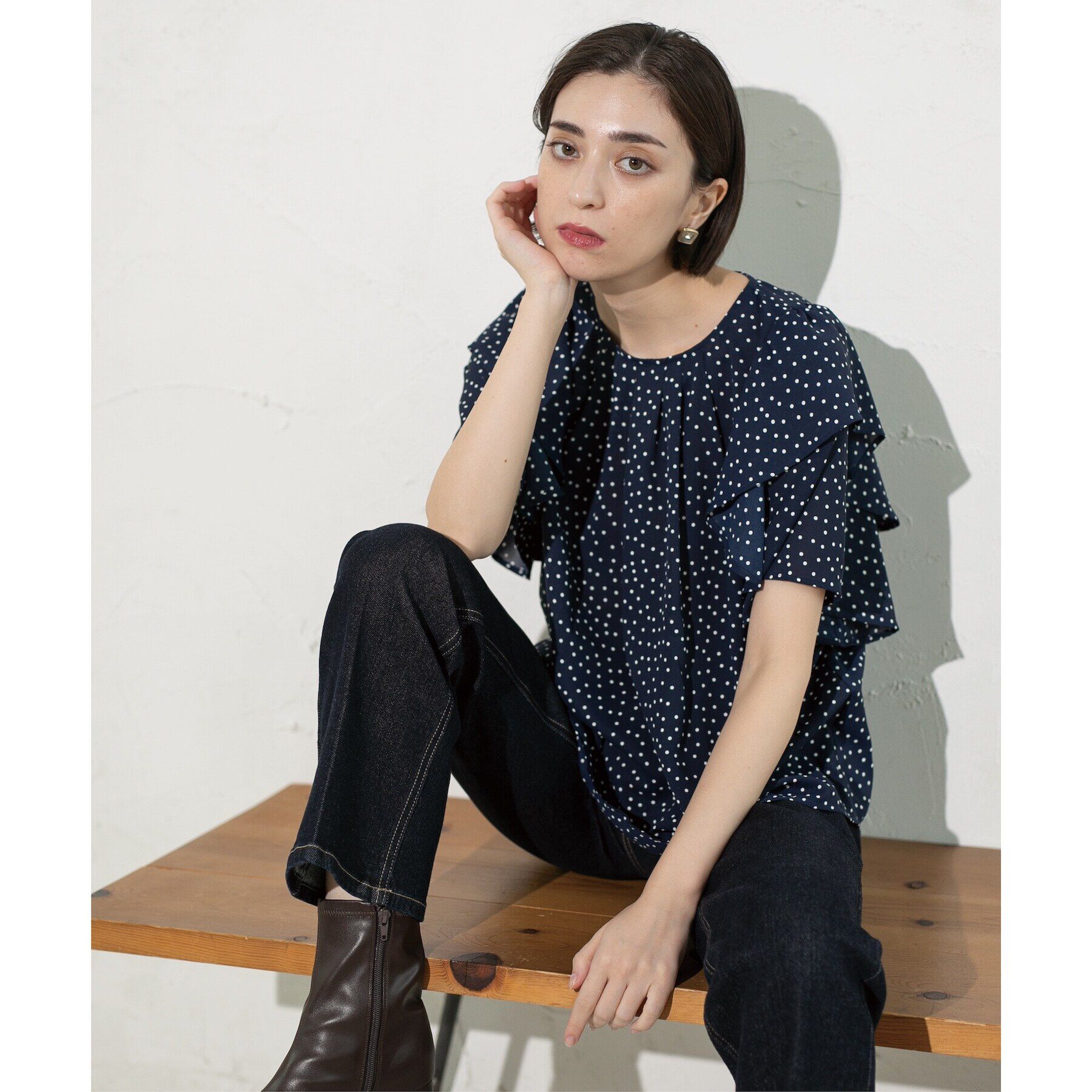 OPAQUE.CLIP「《美人百花掲載》ドットプリントフレアスリーブ【洗濯機洗い可】」|シャツ・ブラウス|