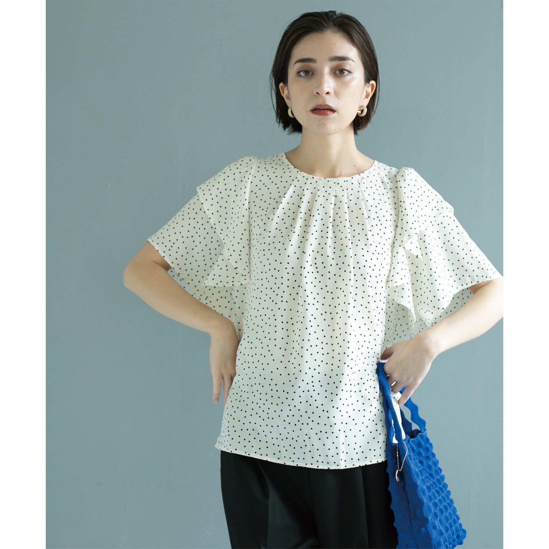 OPAQUE.CLIP「《美人百花掲載》ドットプリントフレアスリーブ【洗濯機洗い可】」|シャツ・ブラウス|