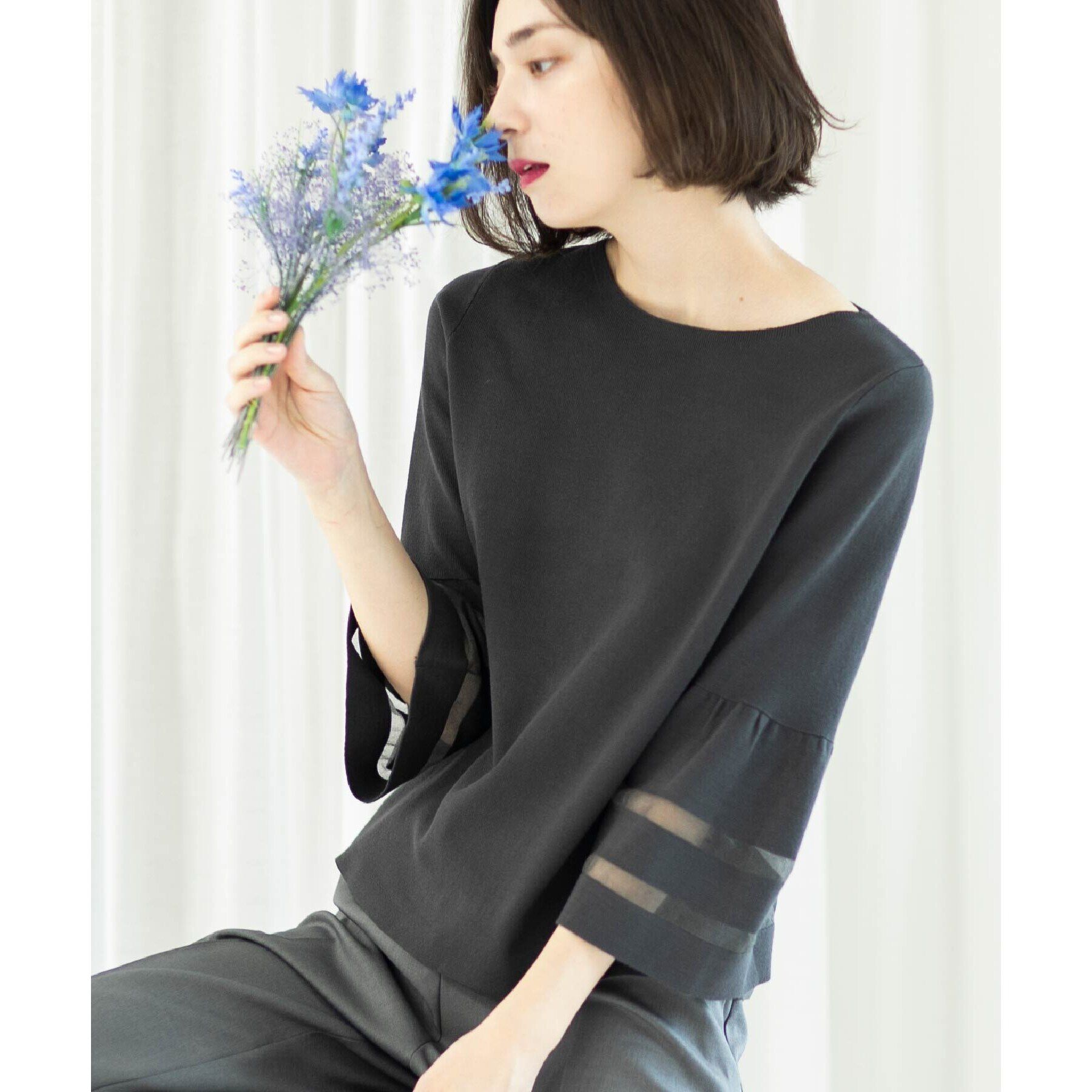 OPAQUE.CLIP「UV シアーフレアスリーブニット【抗ピル/洗濯機洗い可】」|ニット・セーター|