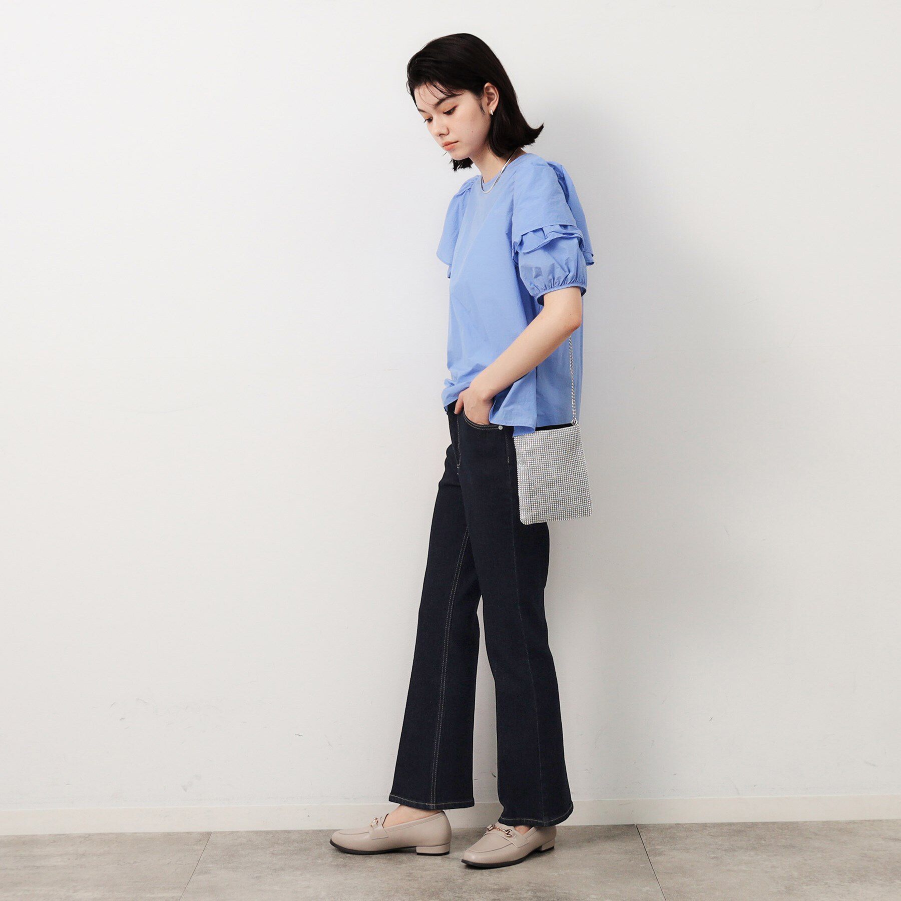 OPAQUE.CLIP「ストレッチセミフレアデニム／オーガニックコットン混【洗濯機洗い可】」|デニム|